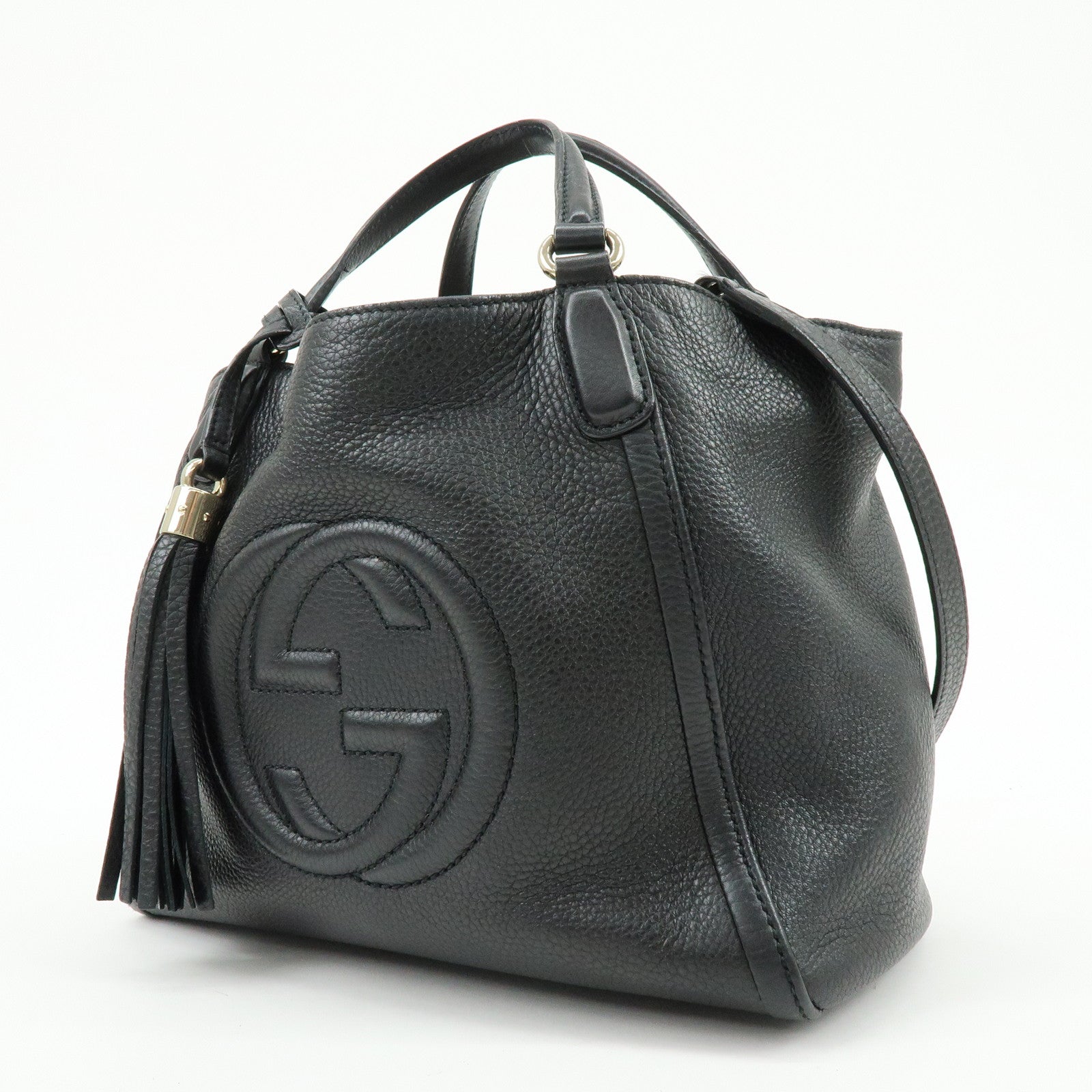 GUCCI SOHO Interlocking G 2Way Bag Hand Shoulder Bag Black 336751