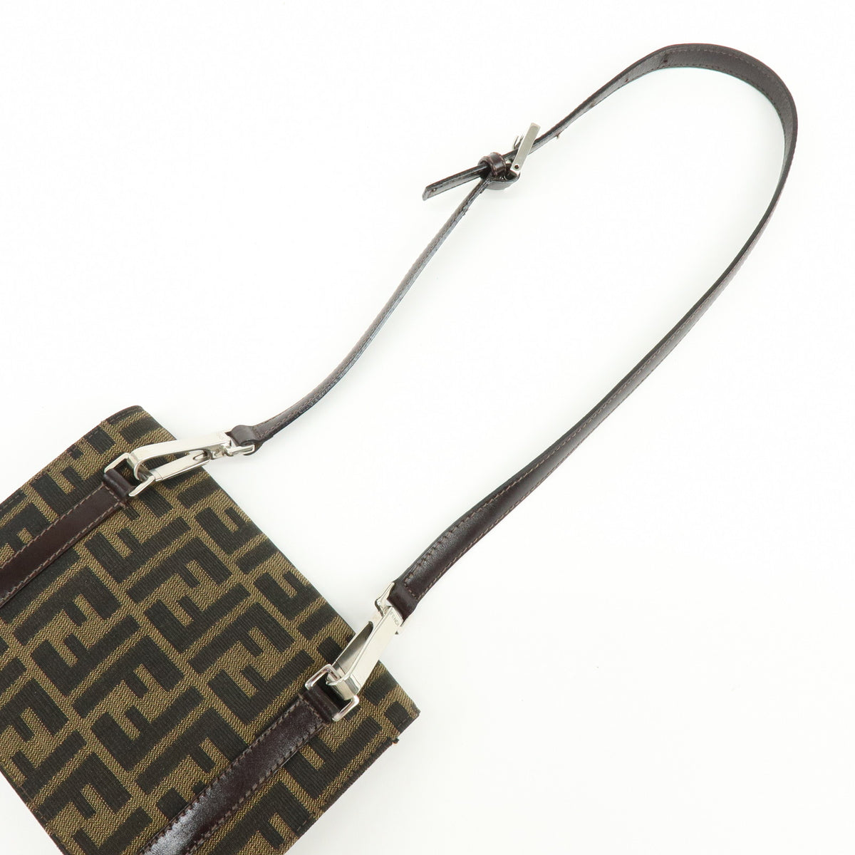 FENDI Zucca Jacquard Canvas Leather Shoulder Bag Brown Black 0915967002
