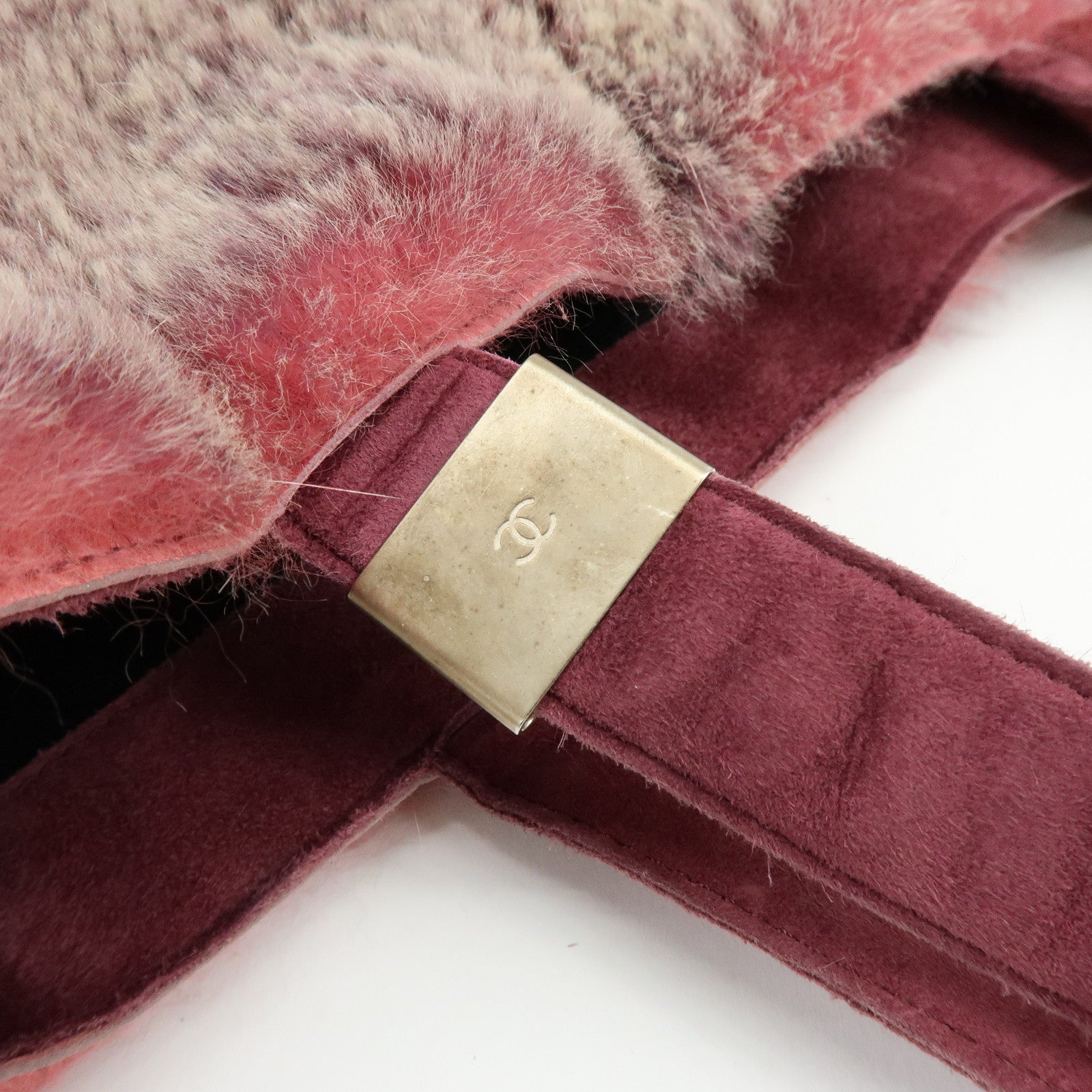 CHANEL COCO Mark Fur Suede Hand Bag Tote Bag Bordeaux Beige