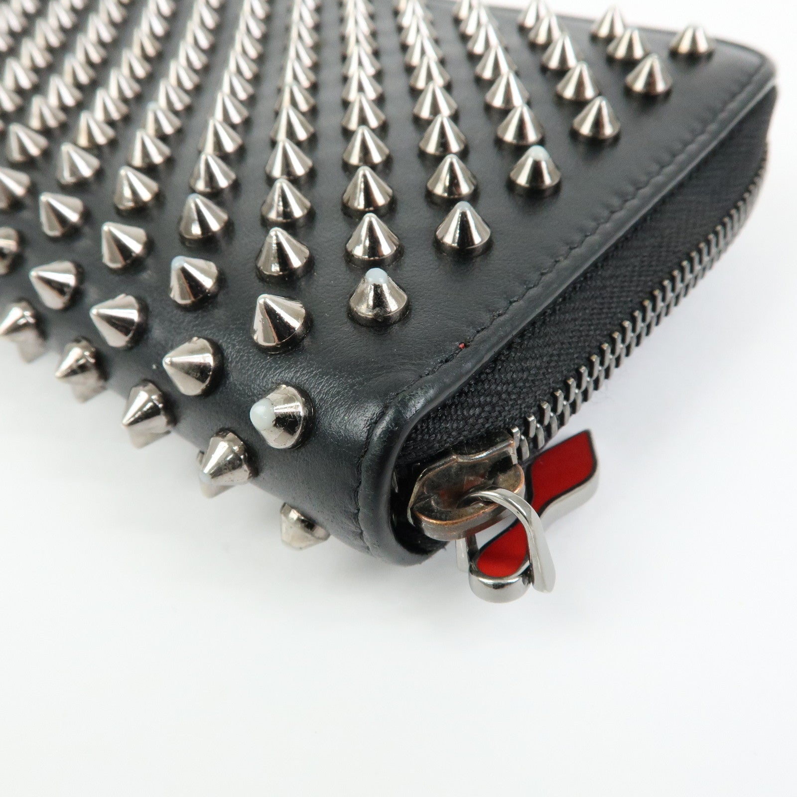 Christian Louboutin Studs Leather Round Zippy Compact Wallet Black