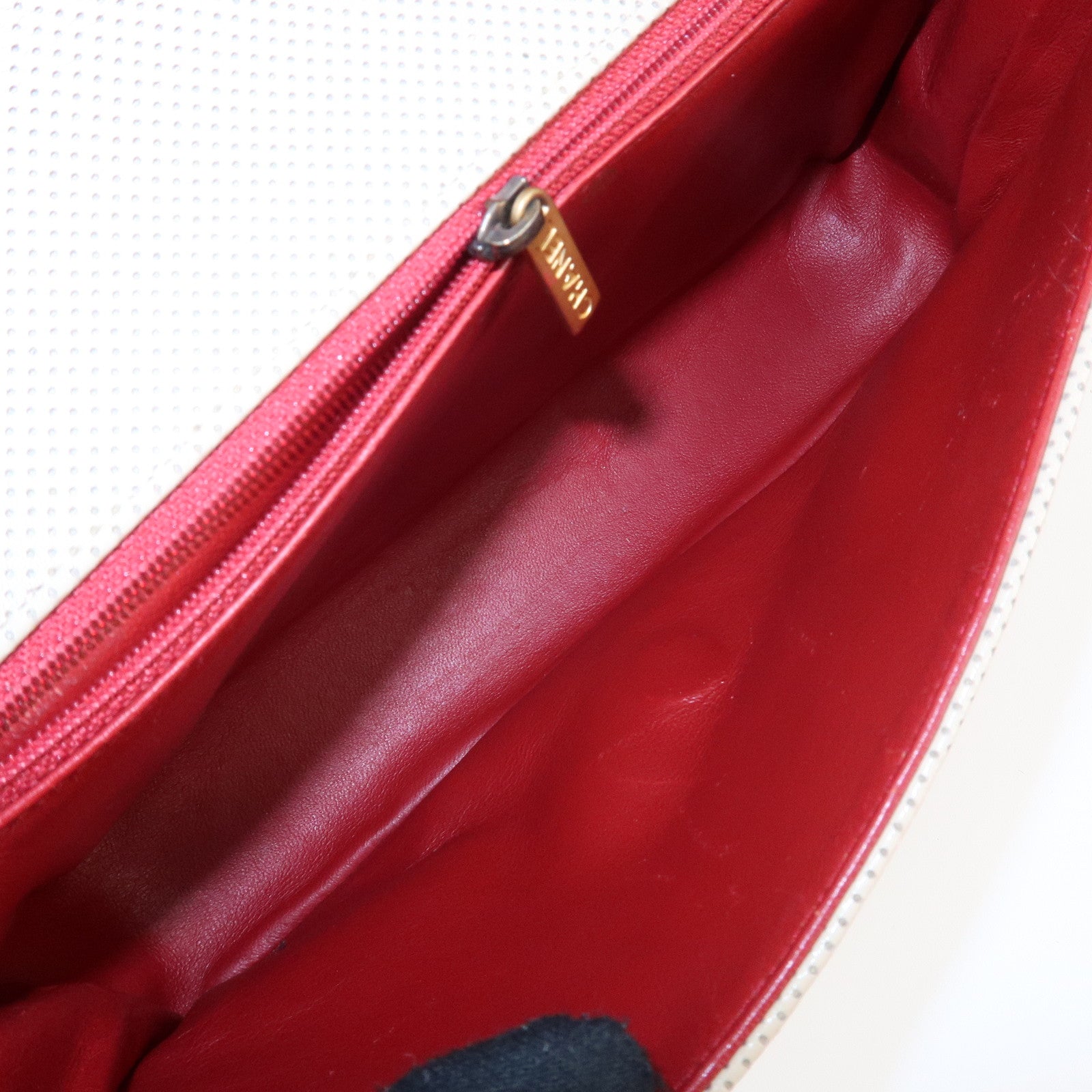 CHANEL COCO Mark Punching Leather Shoulder Bag Hand Bag Beige Red Used