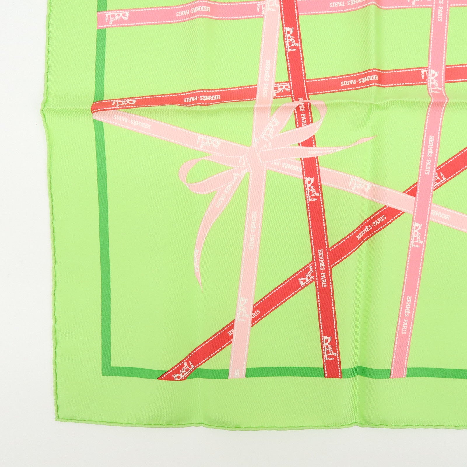 HERMES Carre 40 Lot of 2 Silk 100% Scarf Grand H/Bolduc Orange Green
