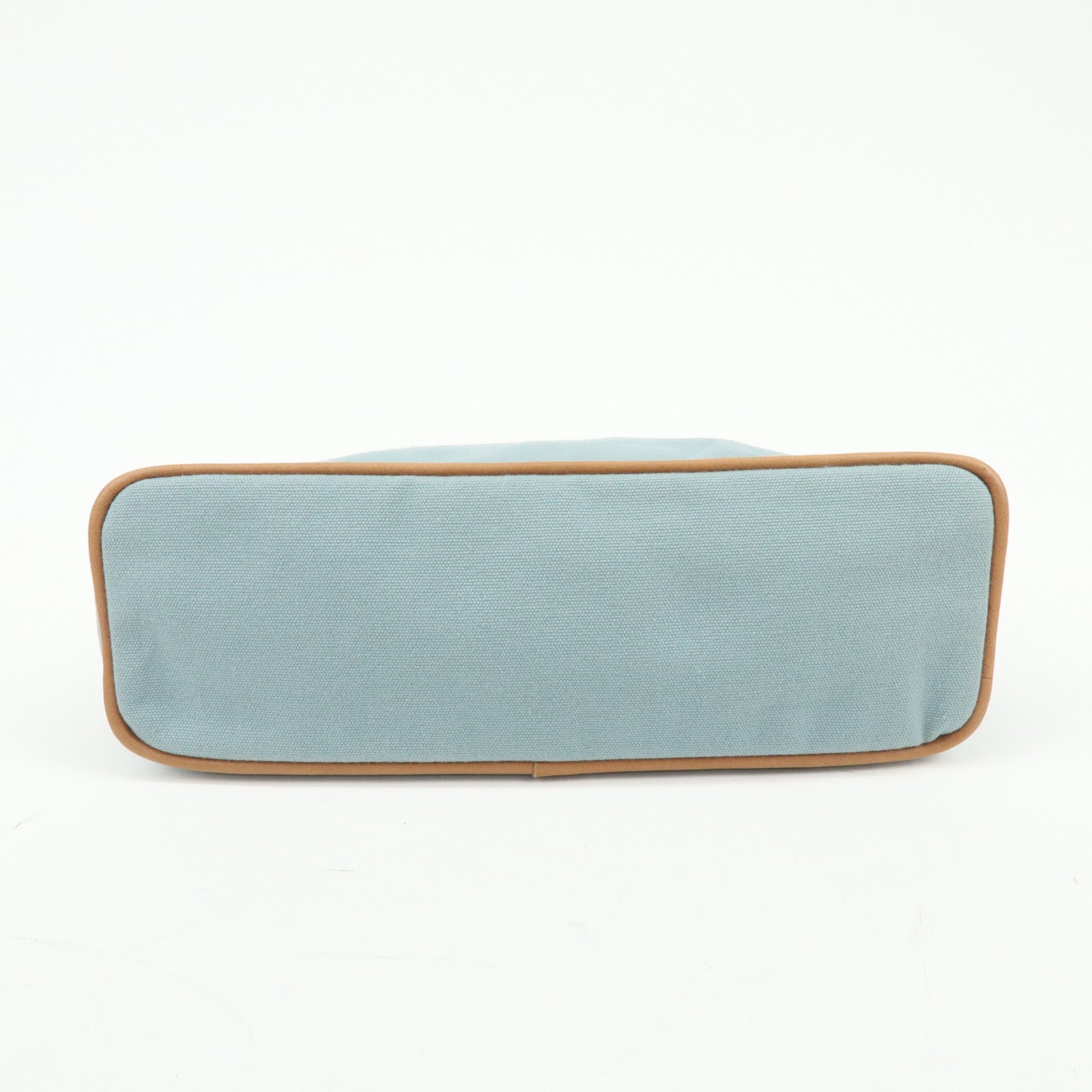 HERMES Bolide Pouch MM Cotton Leather Cosmetic Pouch Light Blue Brown