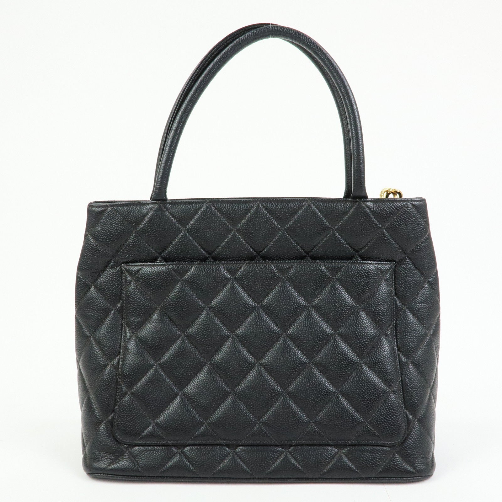 CHANEL Matelasse COCO Mark CaviarSkin Medallion Tote Bag Black A01804