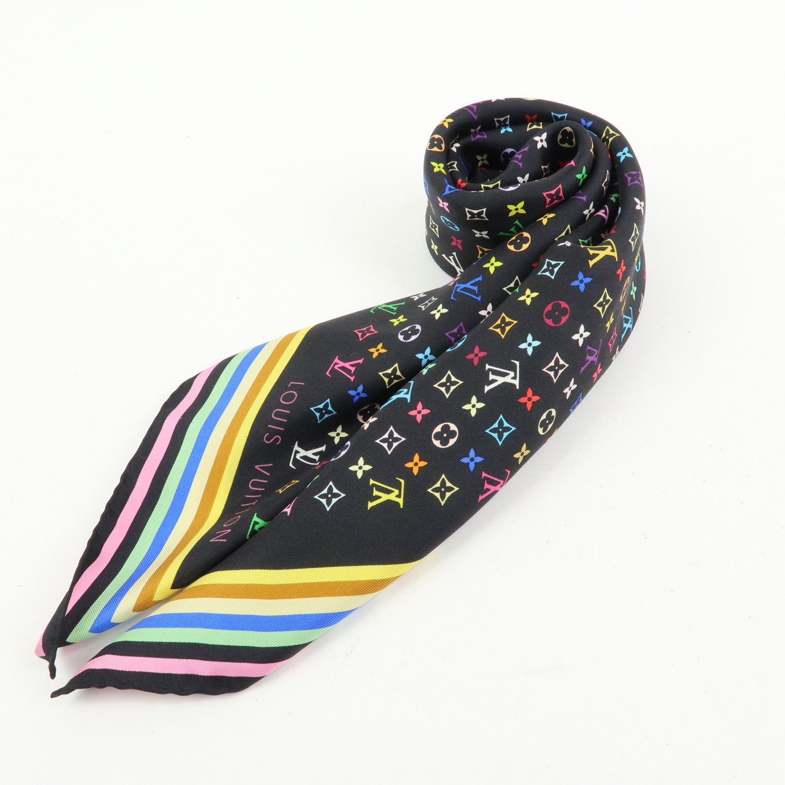 Louis Vuitton Monogram Silk 100% Scarf Multicolor Black M71914