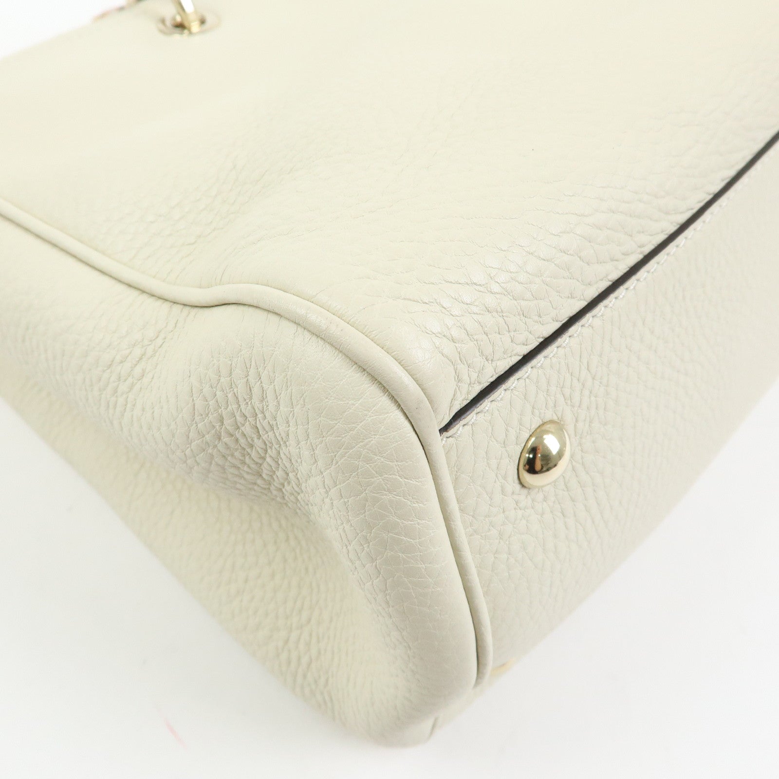 GUCCI Bamboo Shopper Medium Leather 2Way Bag Hand Bag White 323660