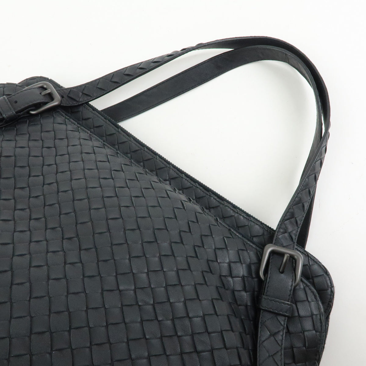 BOTTEGA VENETA Intrecciato Leather Boston Bag Shoulder Bag Black