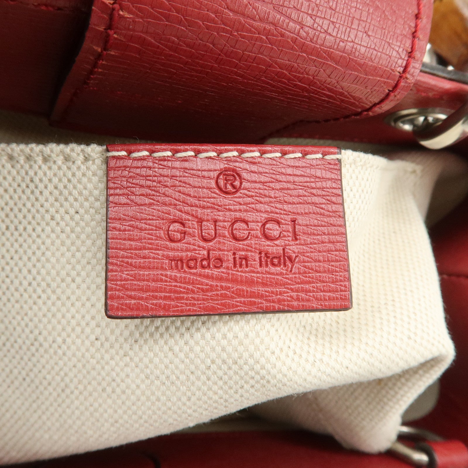 GUCCI Bamboo Leather Flower Mini Shopper 2Way Hand Bag Red 368823 Used