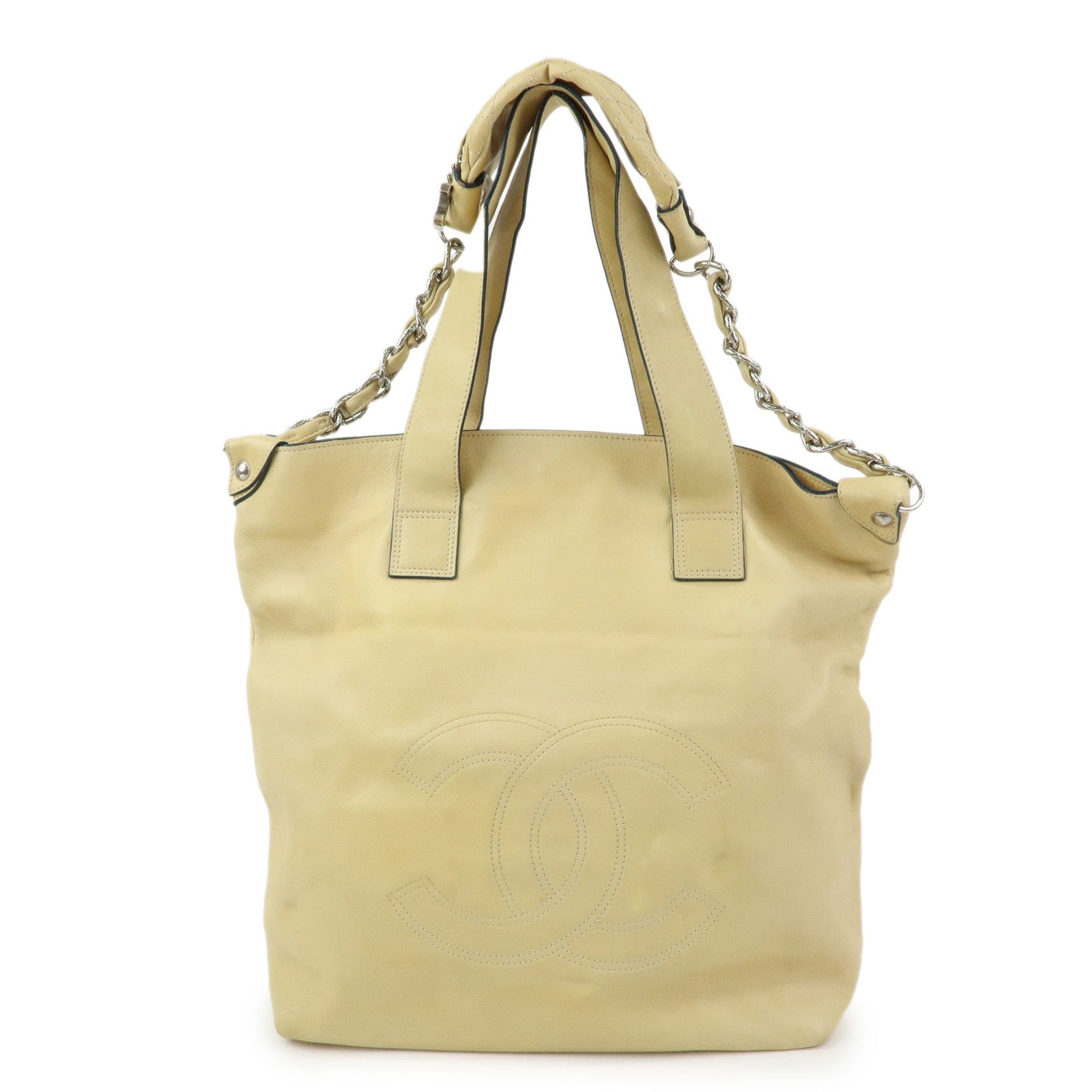 CHANEL COCO Mark Calf Leather 2Way Bag Hand Bag Shoulder Bag Beige