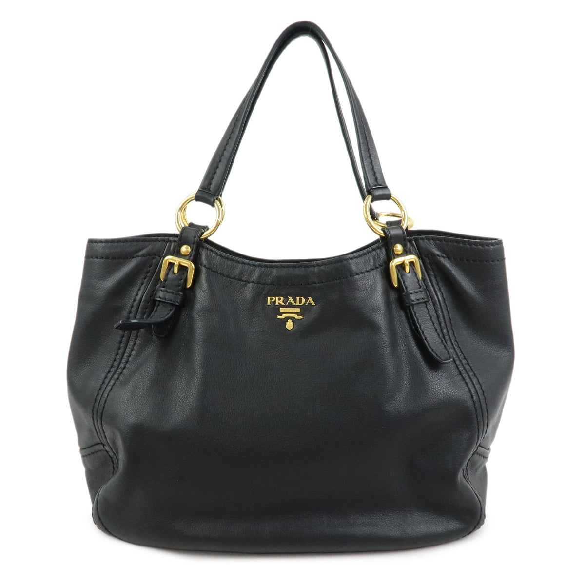PRADA Soft Calf Leather Tote Bag Shoulder Bag Black BR4691