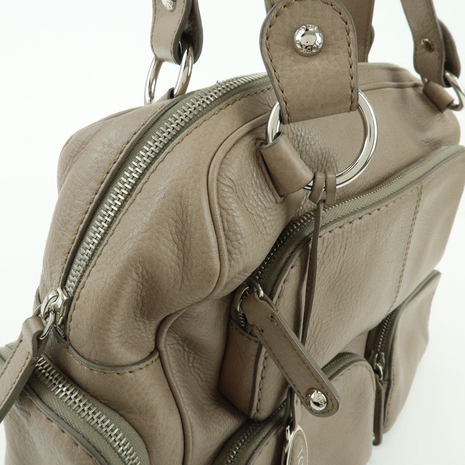 TOD'S Multiple Pocket Leather Shoulder Bag Hand Bag Beige