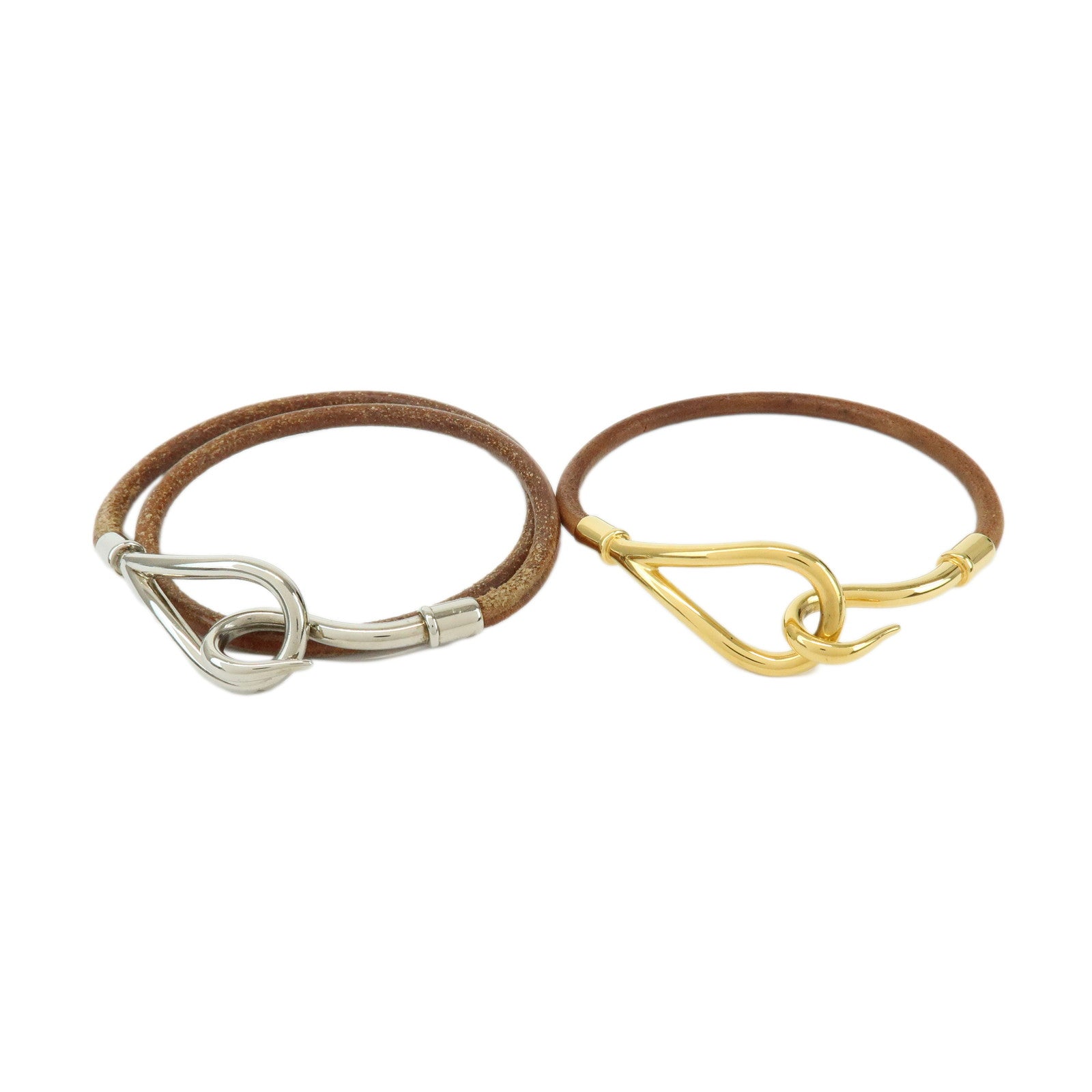 HERMES Set of 2 Jumbo Choker Jumbo Double Choker Leather Bracelet
