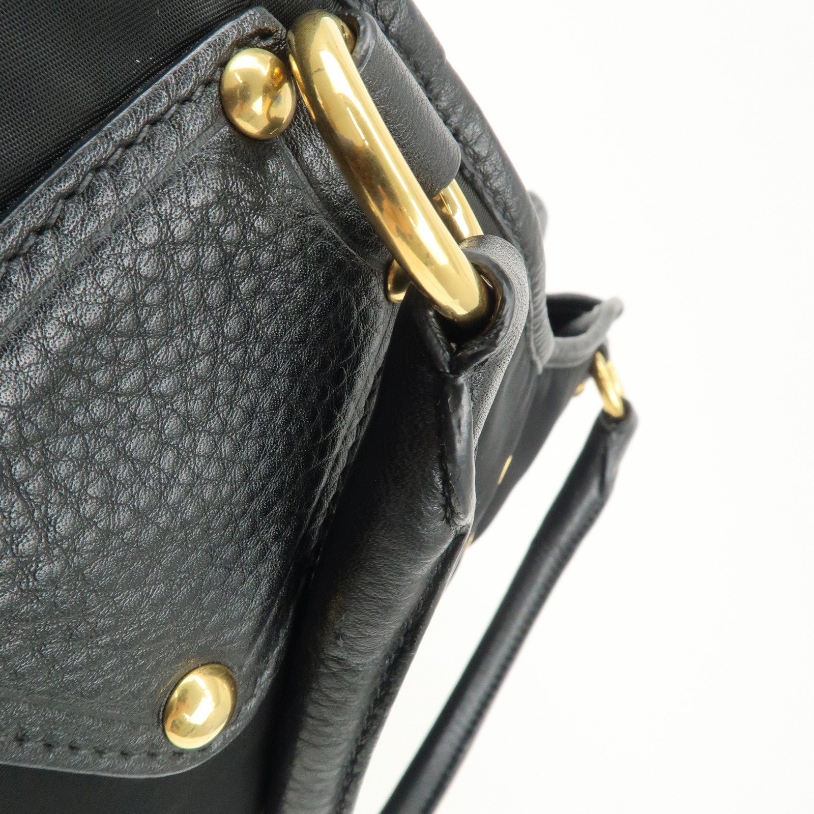 PRADA Nylon Leather Tote Bag Shoulder Bag Black Gold HDW BR4635 Used