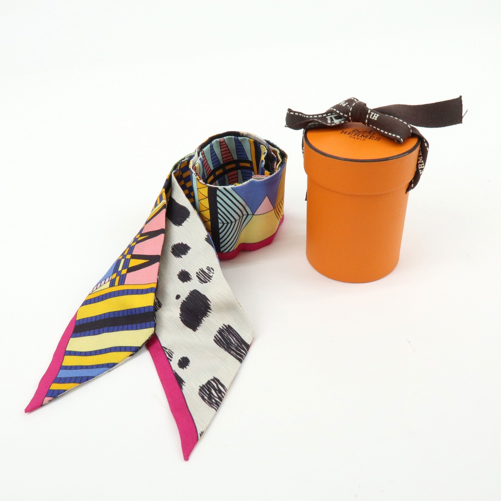 HERMES Twilly Silk 100% Scarf PELAGES ET CAMOUFLAGE Multicolor