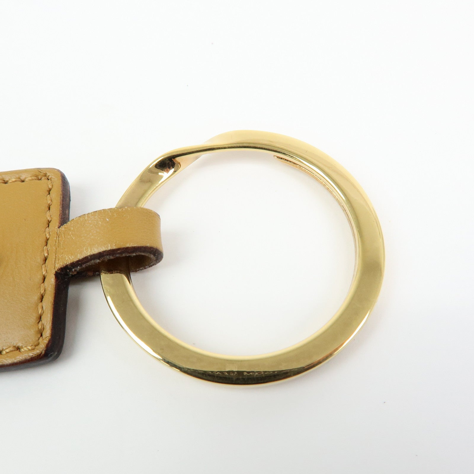 GUCCI Tiger Head Leather Metal Bag Charm Key Holder Brown Gold