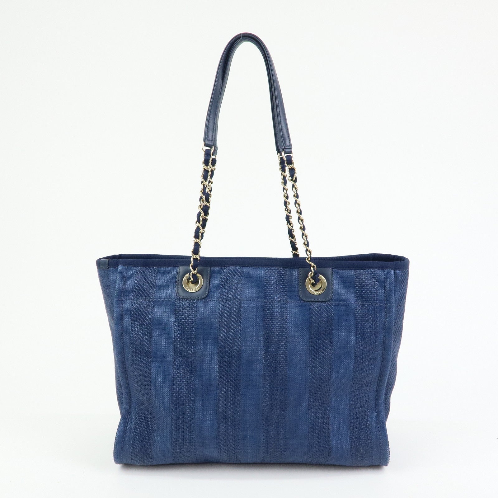 CHANEL Deauville MM Canvas Leather Tote Chain Shoulder Bag A67001