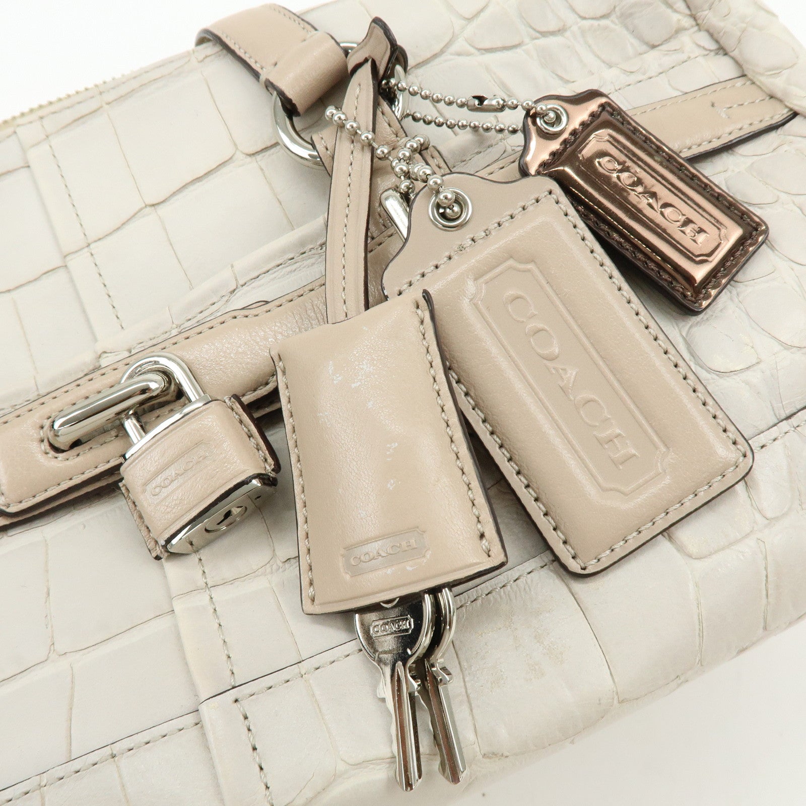 COACH Ergo Embossed Leather Shoulder Bag Hand Bag Ivory Brown Lot