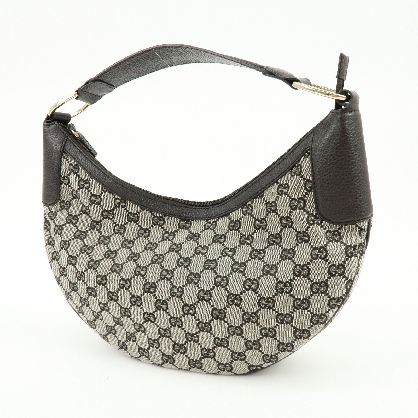GUCCI GG Canvas Leather Shoulder Bag Dark Brown 257297