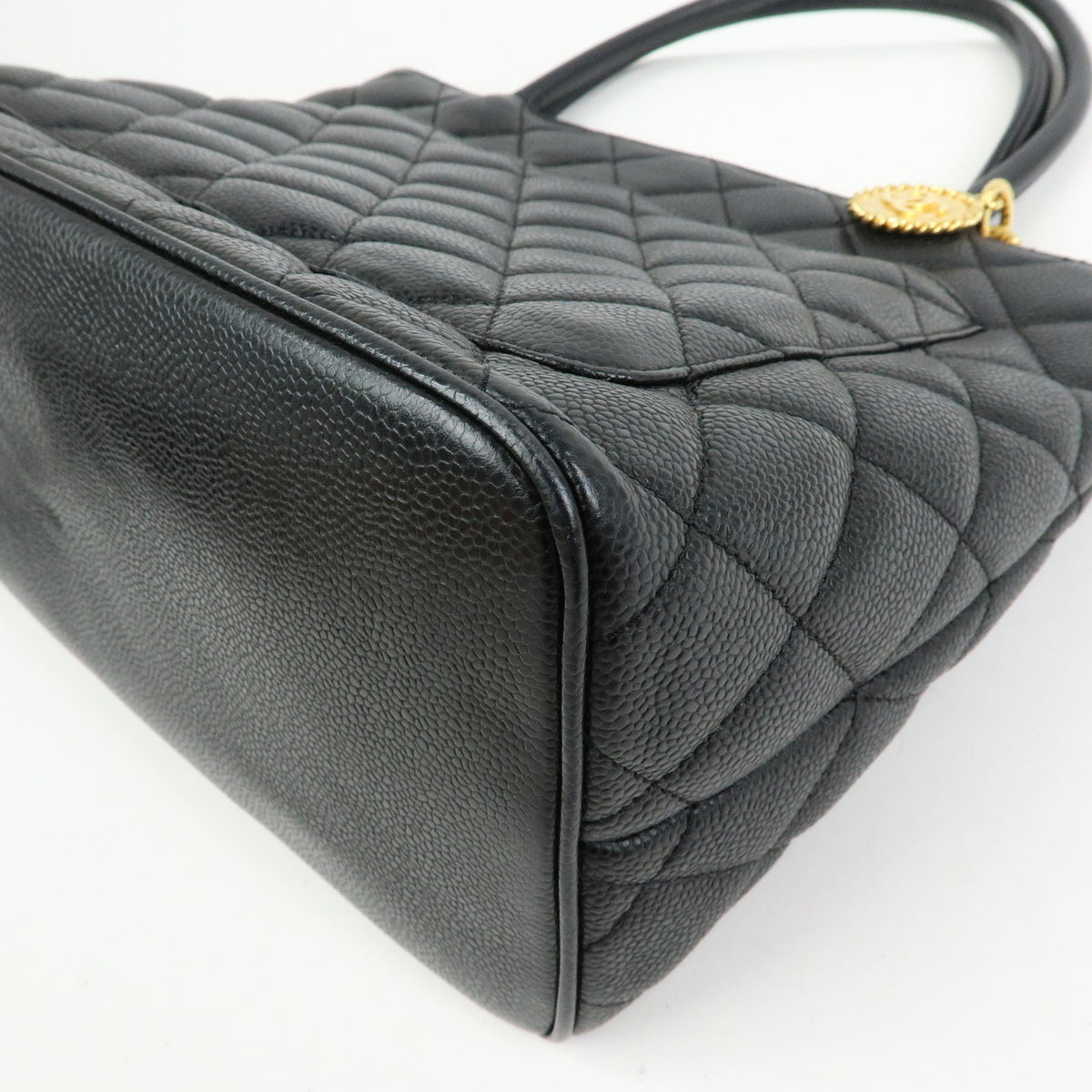 CHANEL Matelasse COCO Mark Caviarskin Medallion Tote Bag Black A01804