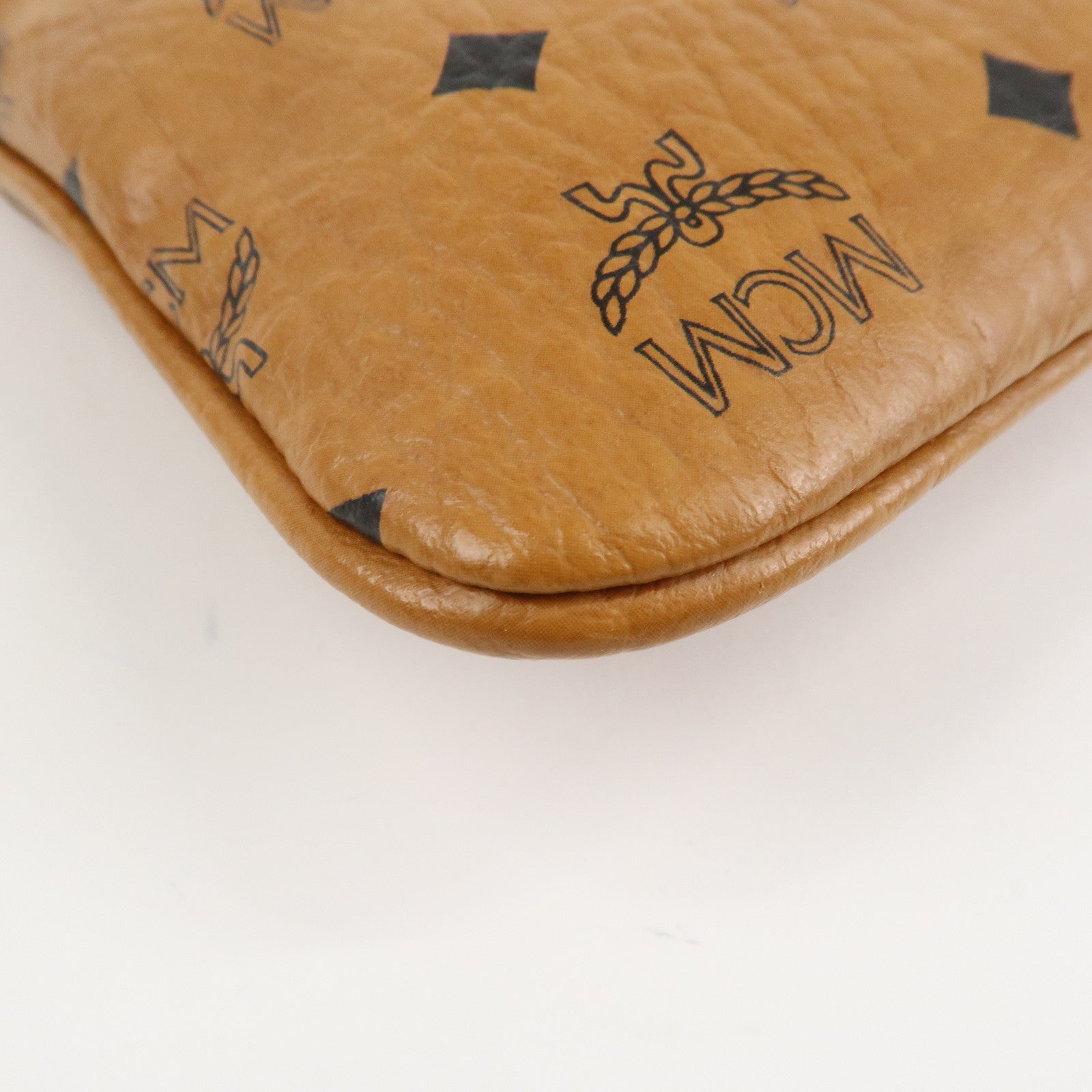 MCM Visetos Leather Shoulder Bag Clutch Bag Hand Bag Brown Used