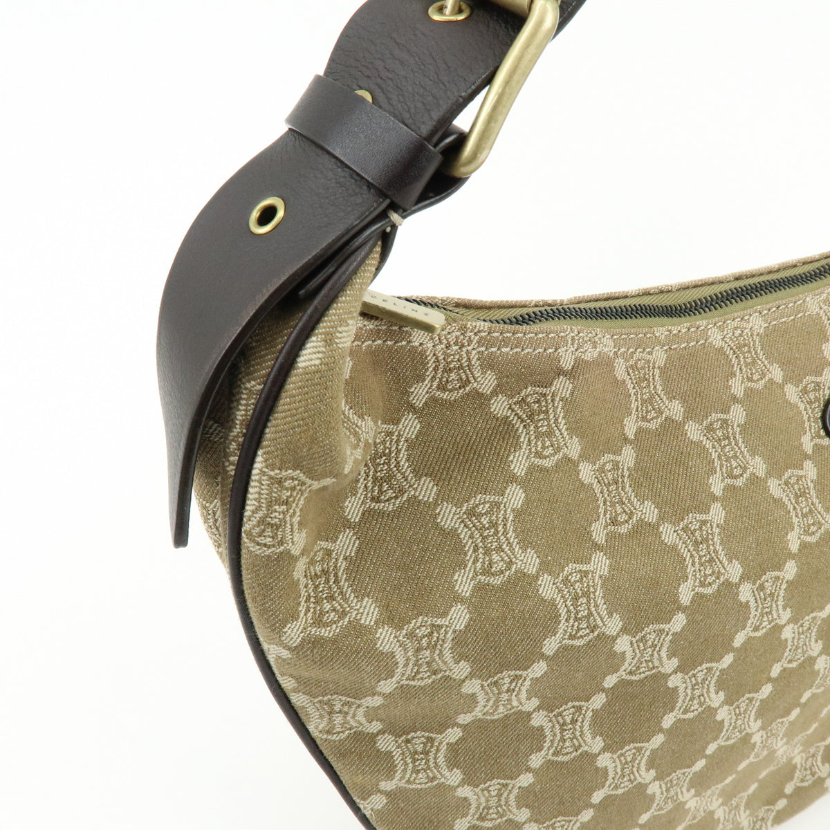 CELINE Macadam Canvas Leather Shoulder Bag Crossbody Bag Beige