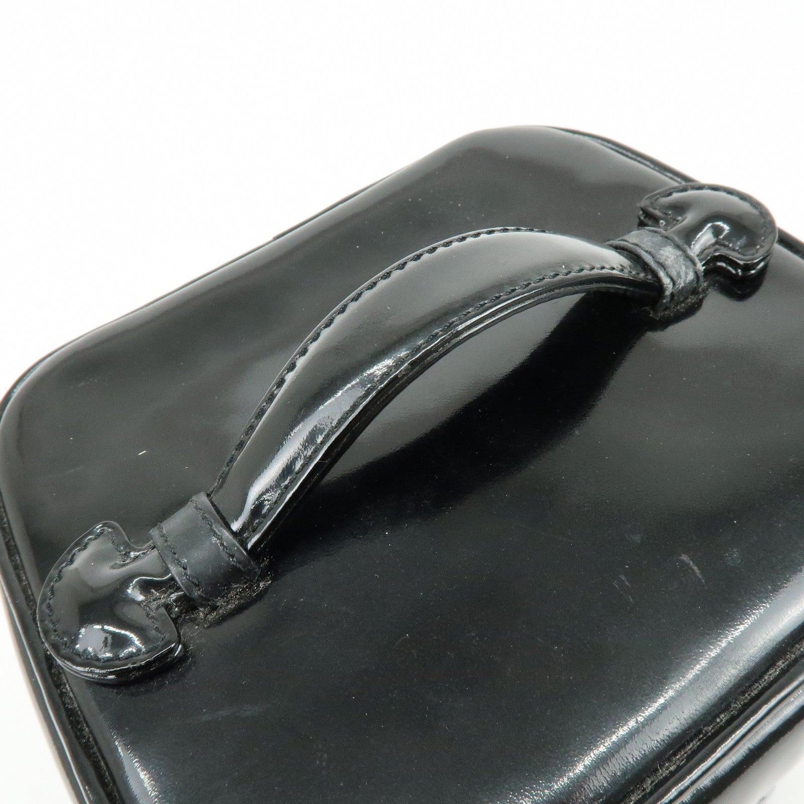 CHANEL COCO Mark Patent Leather Vanity Bag Hand Bag Black A01998