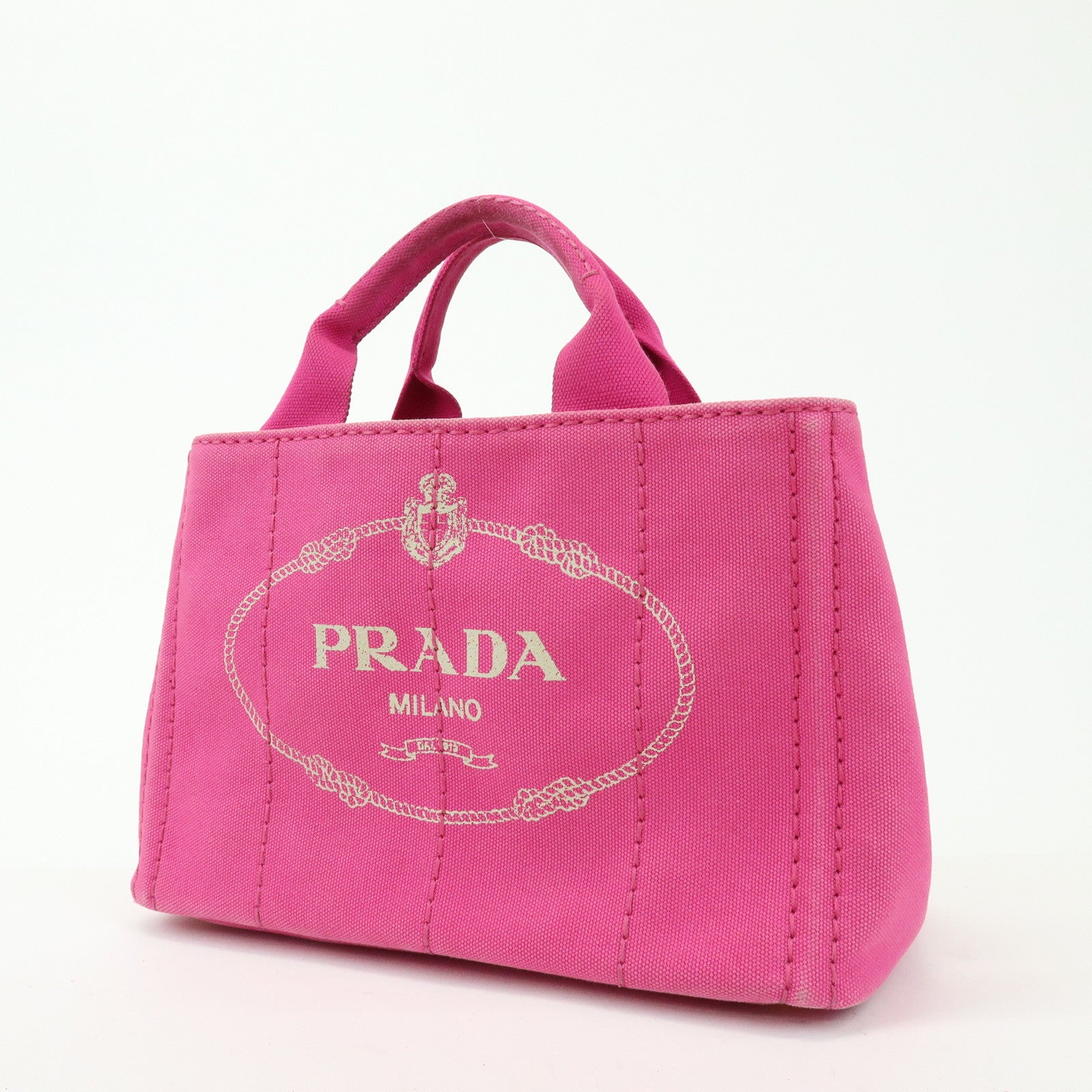 PRADA Triangle Logo Canapa Mini Canvas Tote Hand Bag Pink BN2439