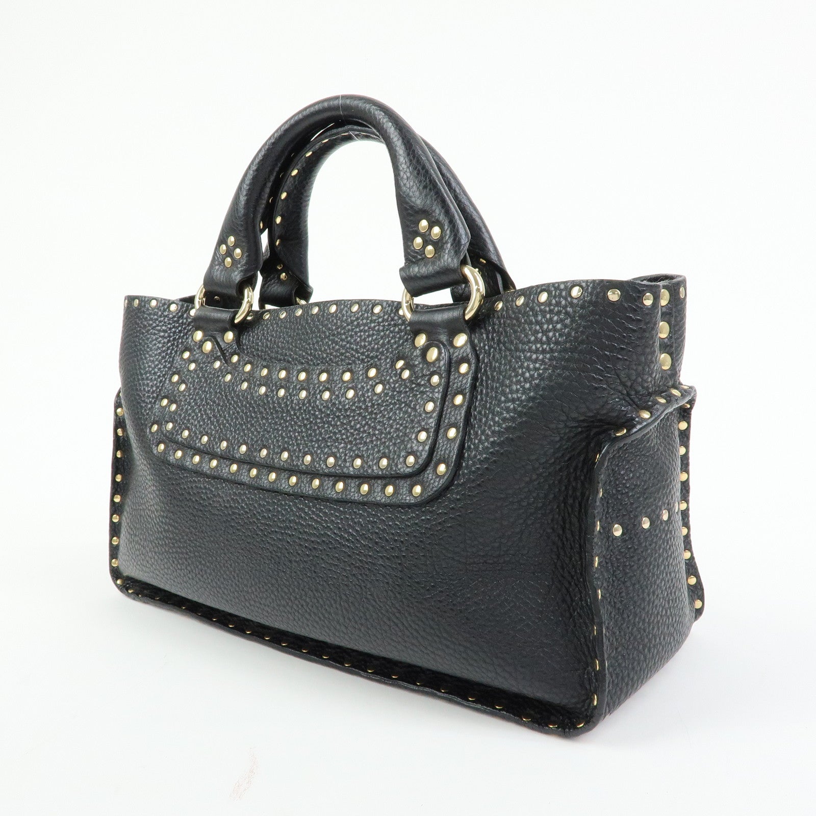 CELINE Boogie Bag Leather Hand Bag Tote Bag Studs Black