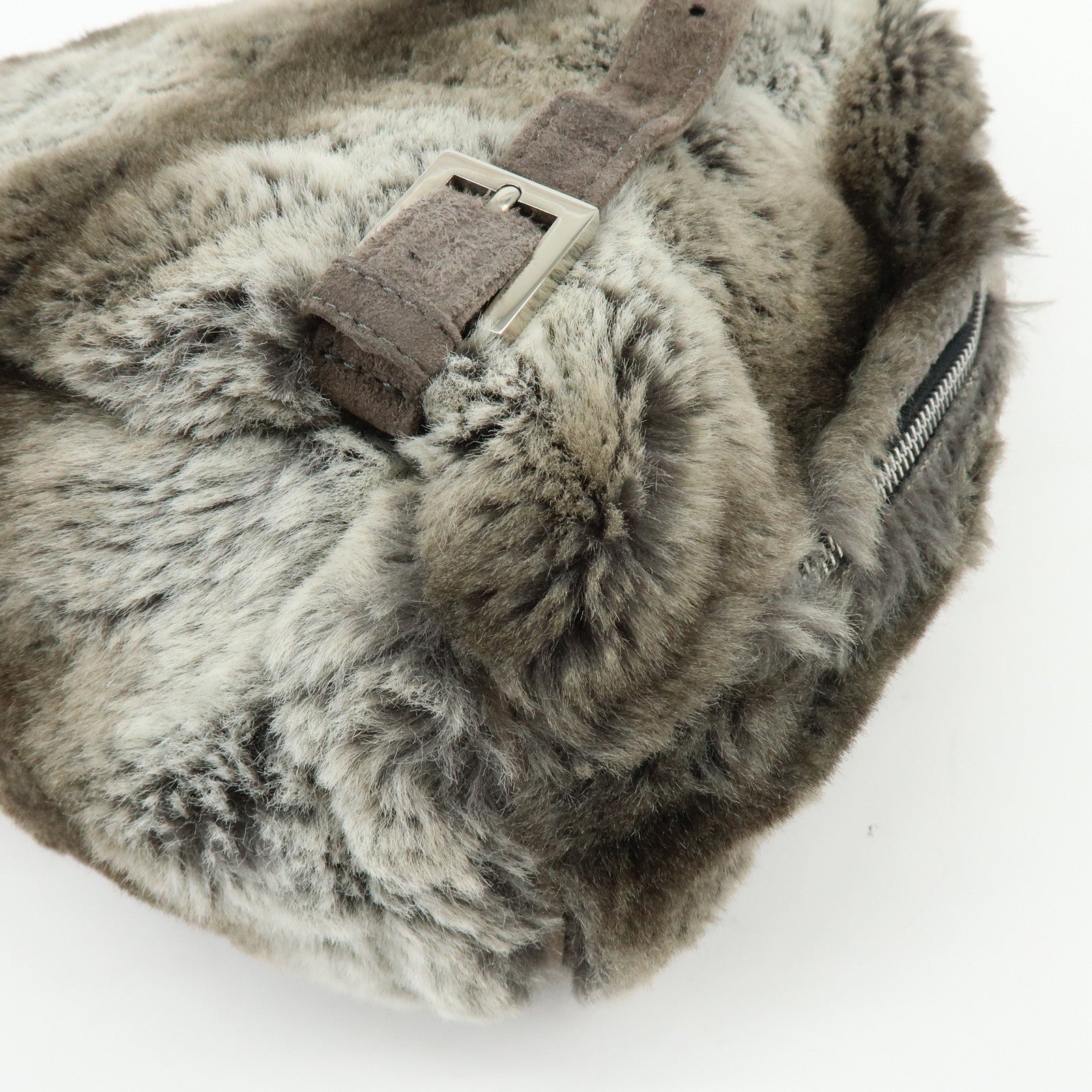 FENDI Zucca Mink like Fur Suede Backpack Rucksuck Gray