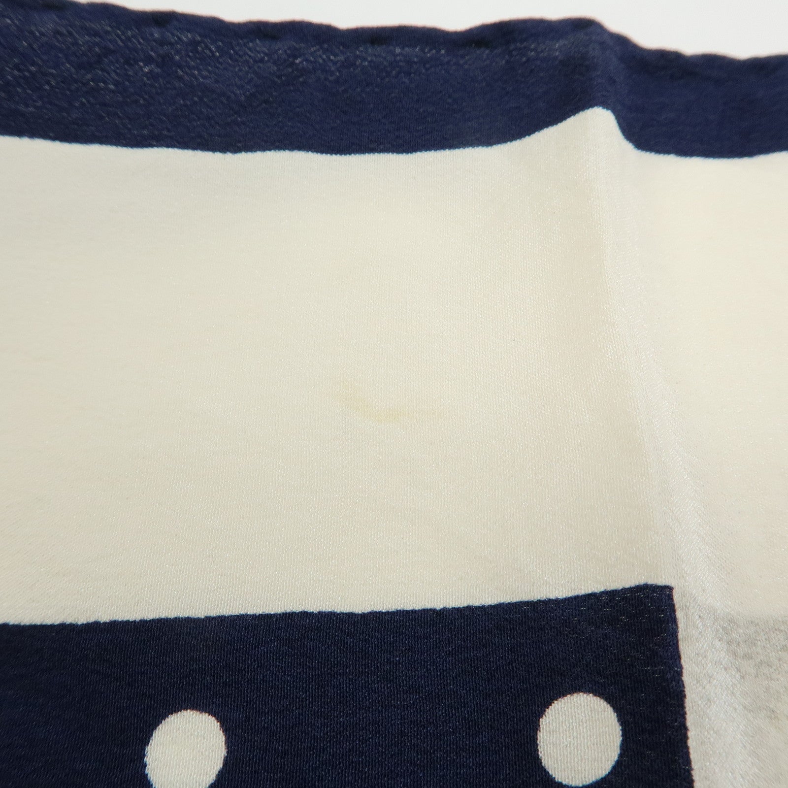 CHANEL Silk 100% Scarf Poka Dots Ribbon Design White Navy