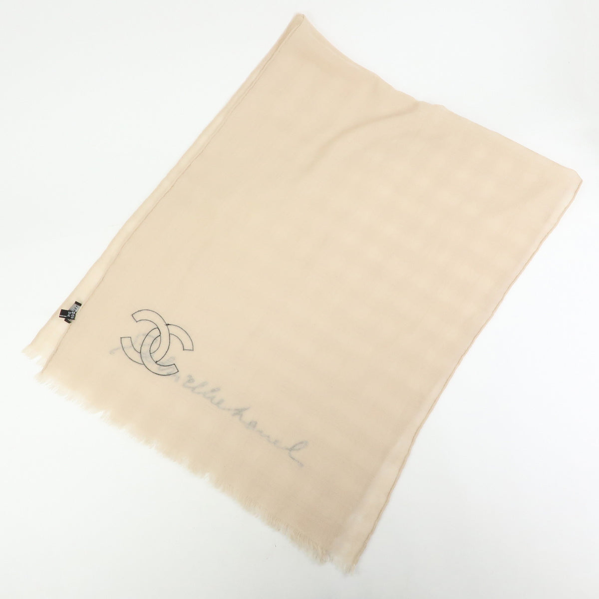 CHANEL COCO Mark Cashmere 100% Scarf Stawl Beige Black