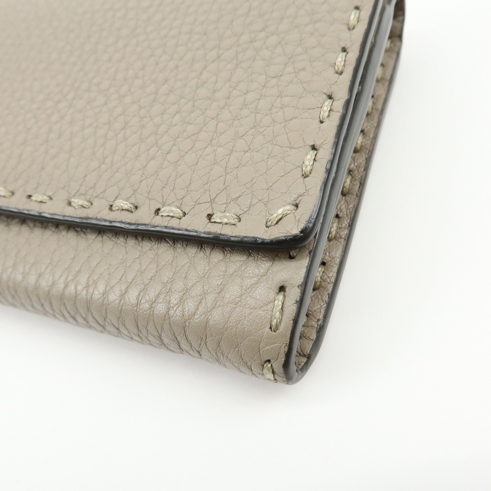 FENDI Selleria Leather Bi-fold Long Wallet Greige 8M0384