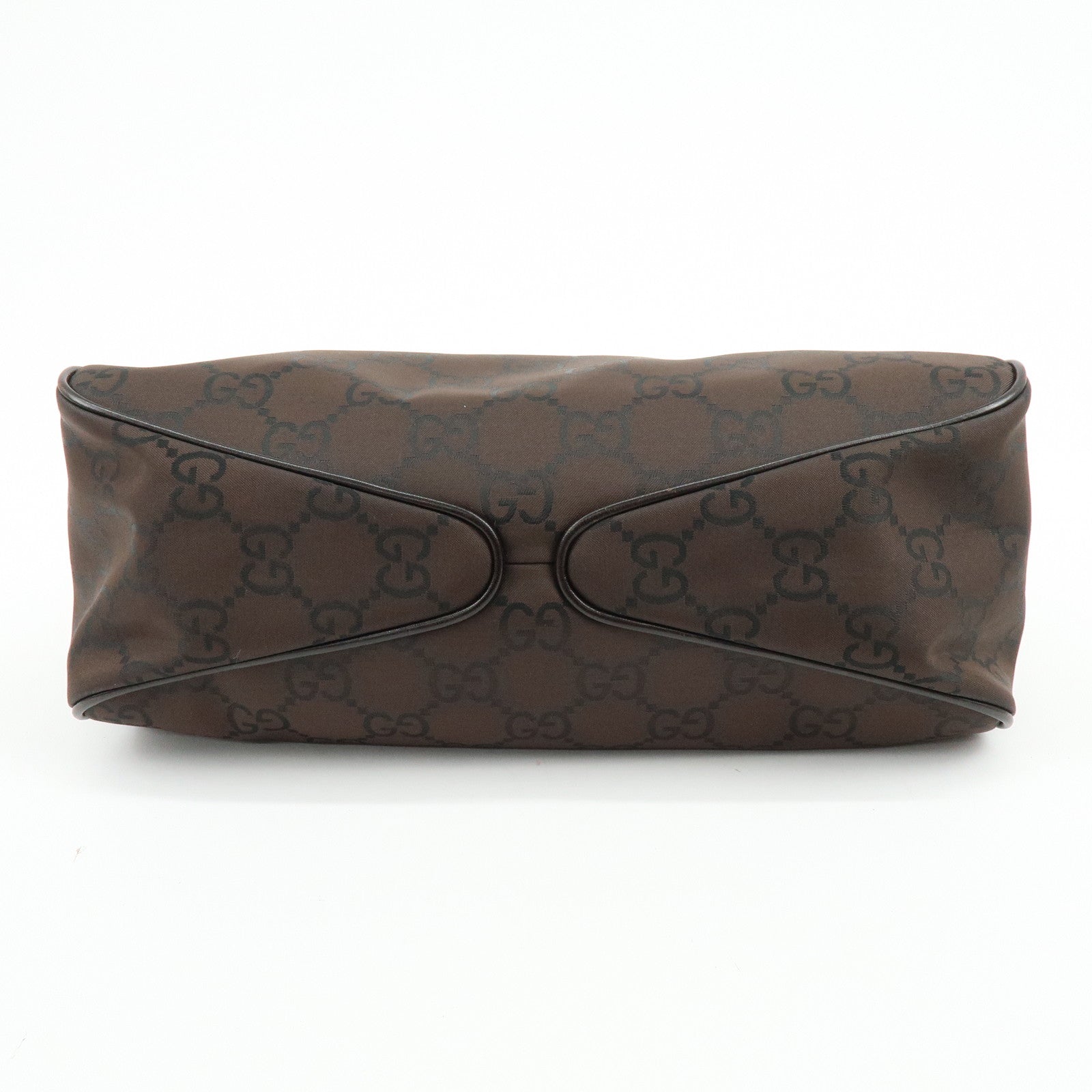 GUCCI GG Nylon Leather Shoulder Bag Hand Bag Dark Brown 257265