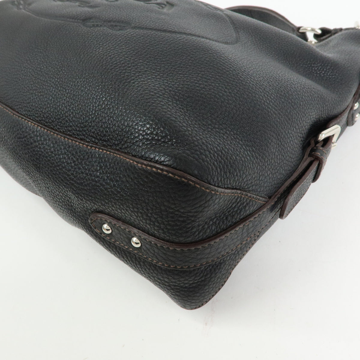 PRADA Leather Shoulder Bag Hand Bag Black BR3648