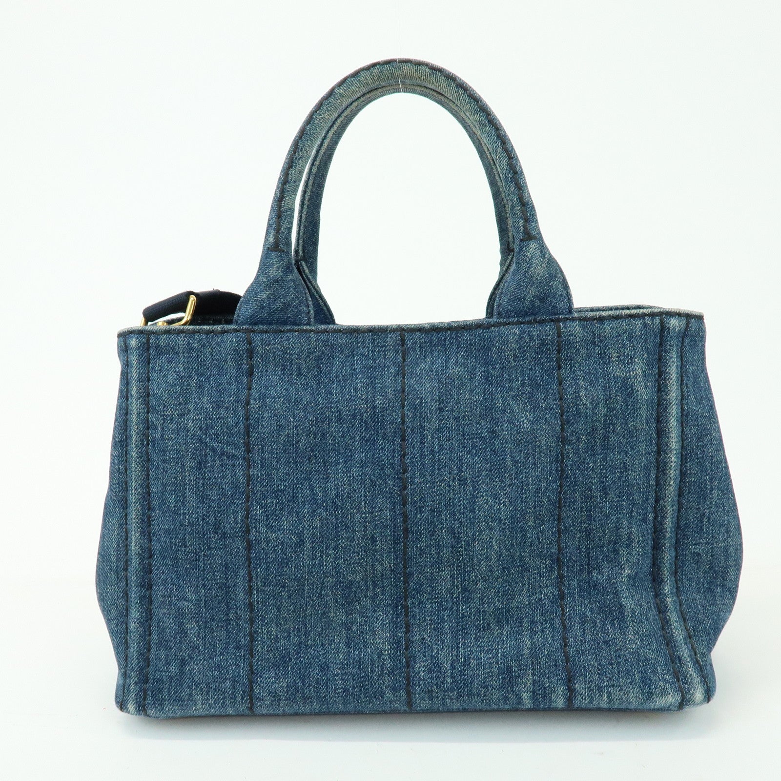 PRADA Triangle Logo Canapa Mini Denim 2Way Bag Hand Bag 1BG439