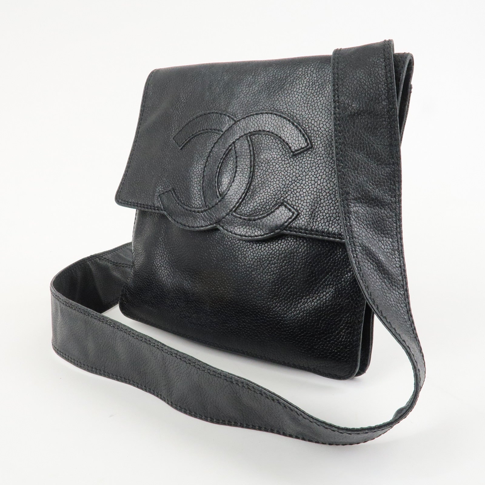 CHANEL COCO Mark Caviarskin Shoulder Bag Crossbody Bag Black Used