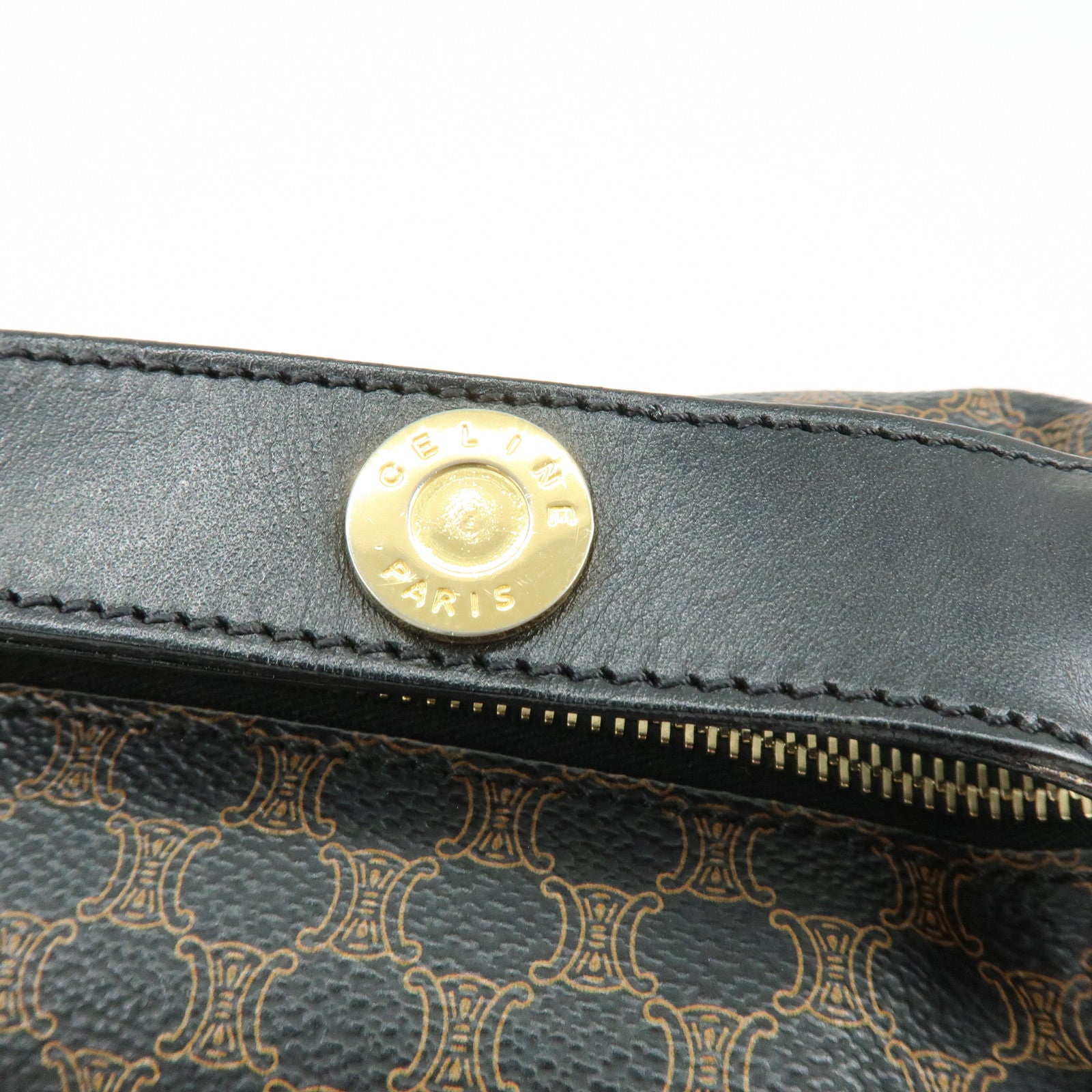 CELINE Macadam PVC Leather Hand Bag Pouch Black Brown