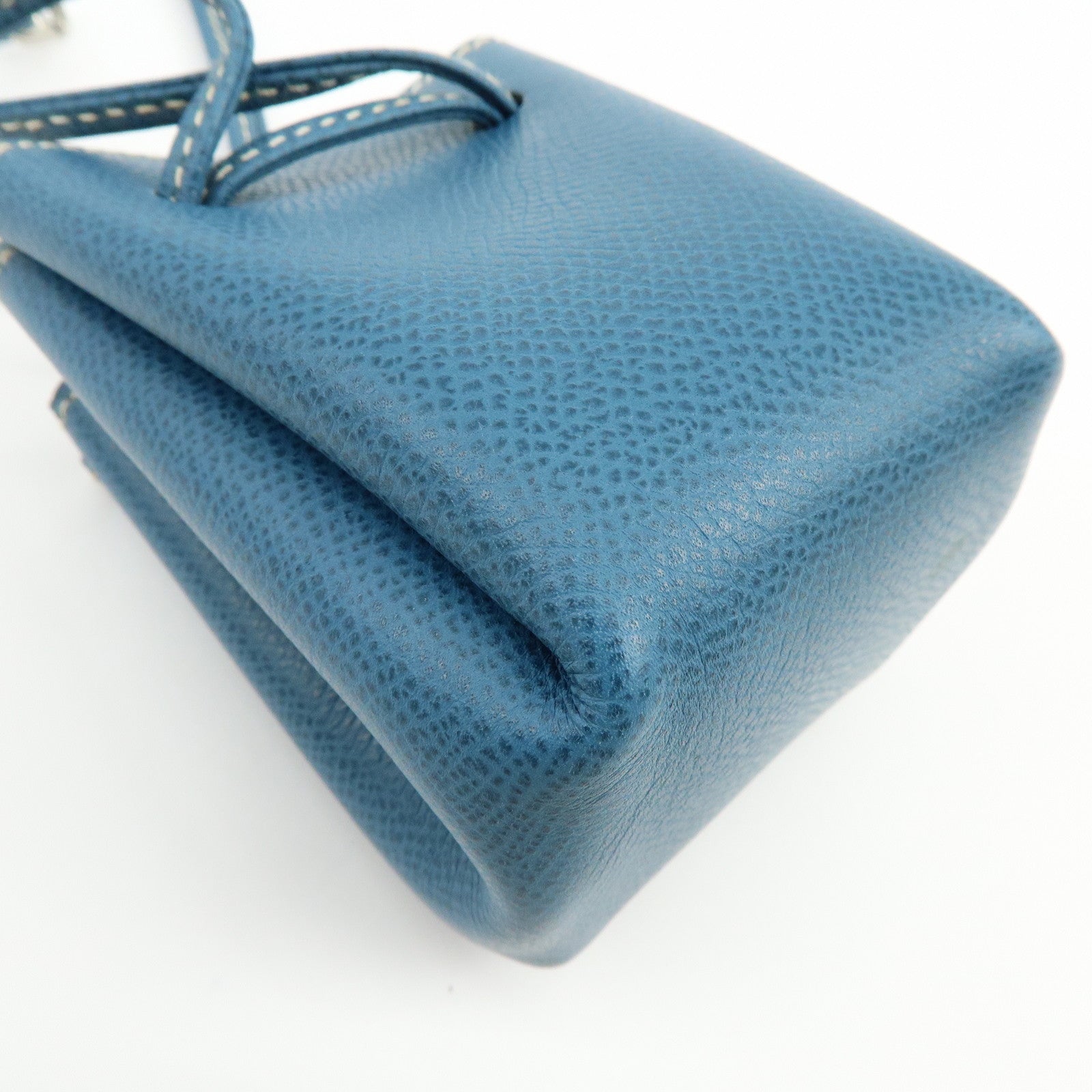 HERMES Courchevel Leather Pouch Blue Jean □G Stamped Blue Jean