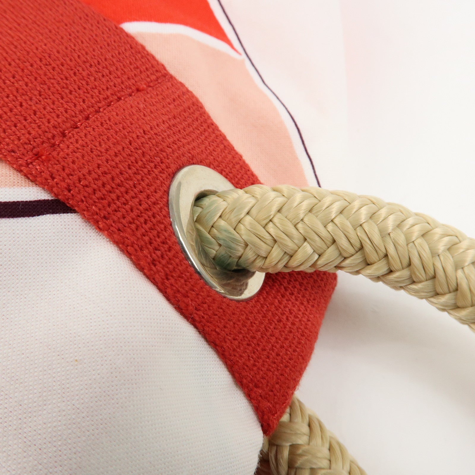HERMES Cabas Drapeaux Au Vent Cotton Beach Bag Tote Bag Pink Red White