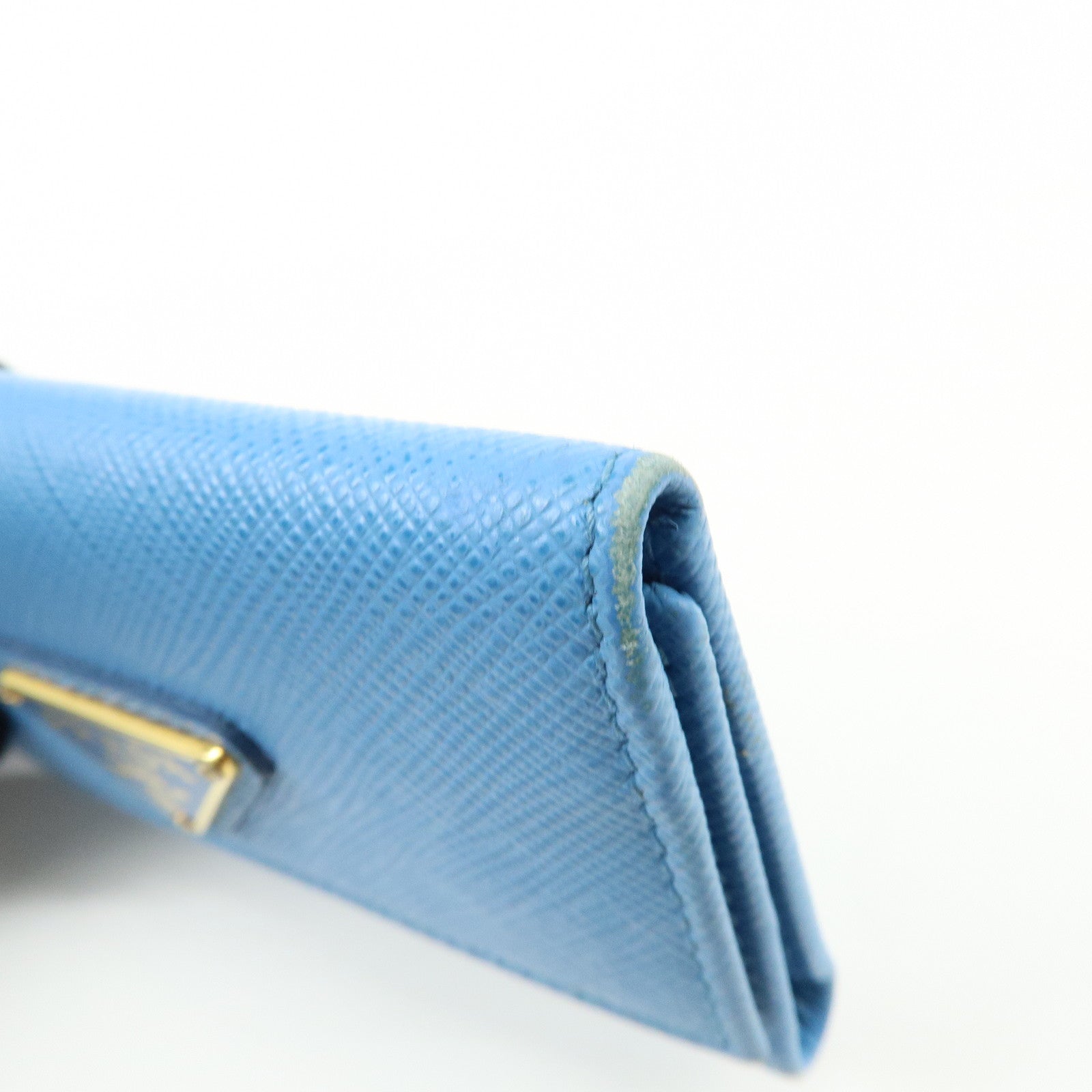 PRADA Triangle Log Saffiano Leather Key Case Key Holder Blue
