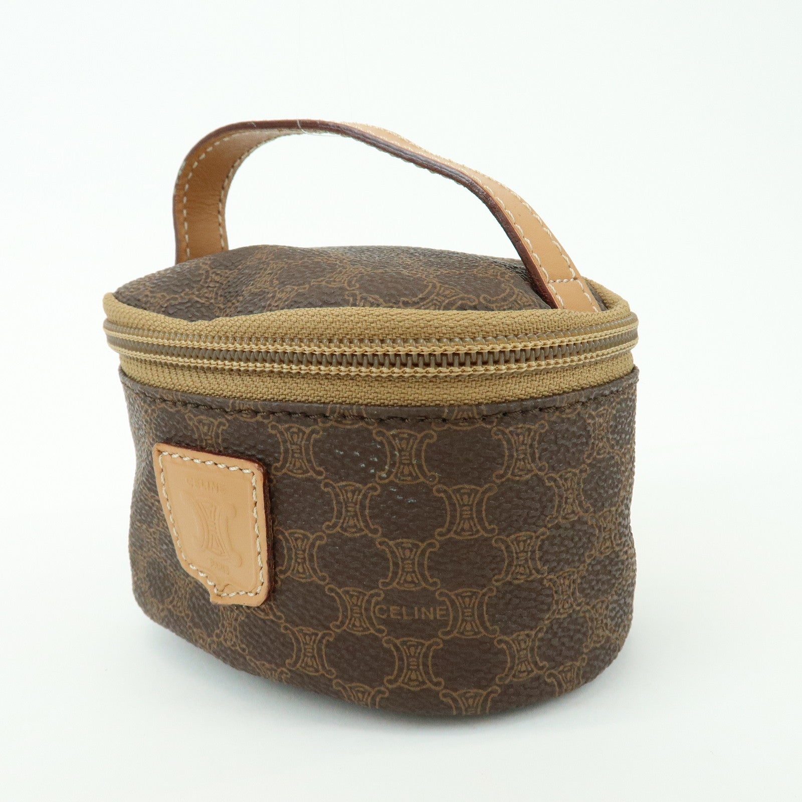 CELINE Macadam PVC Canvas Leather Mini Pouch Vanity Bag Brown