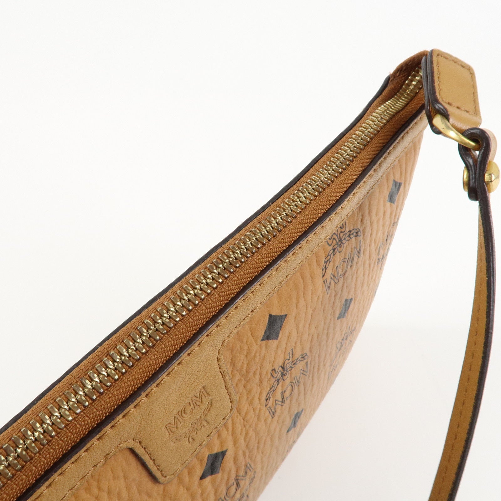 MCM Visetos Leather Shoulder Bag Clutch Bag Hand Bag Brown Used