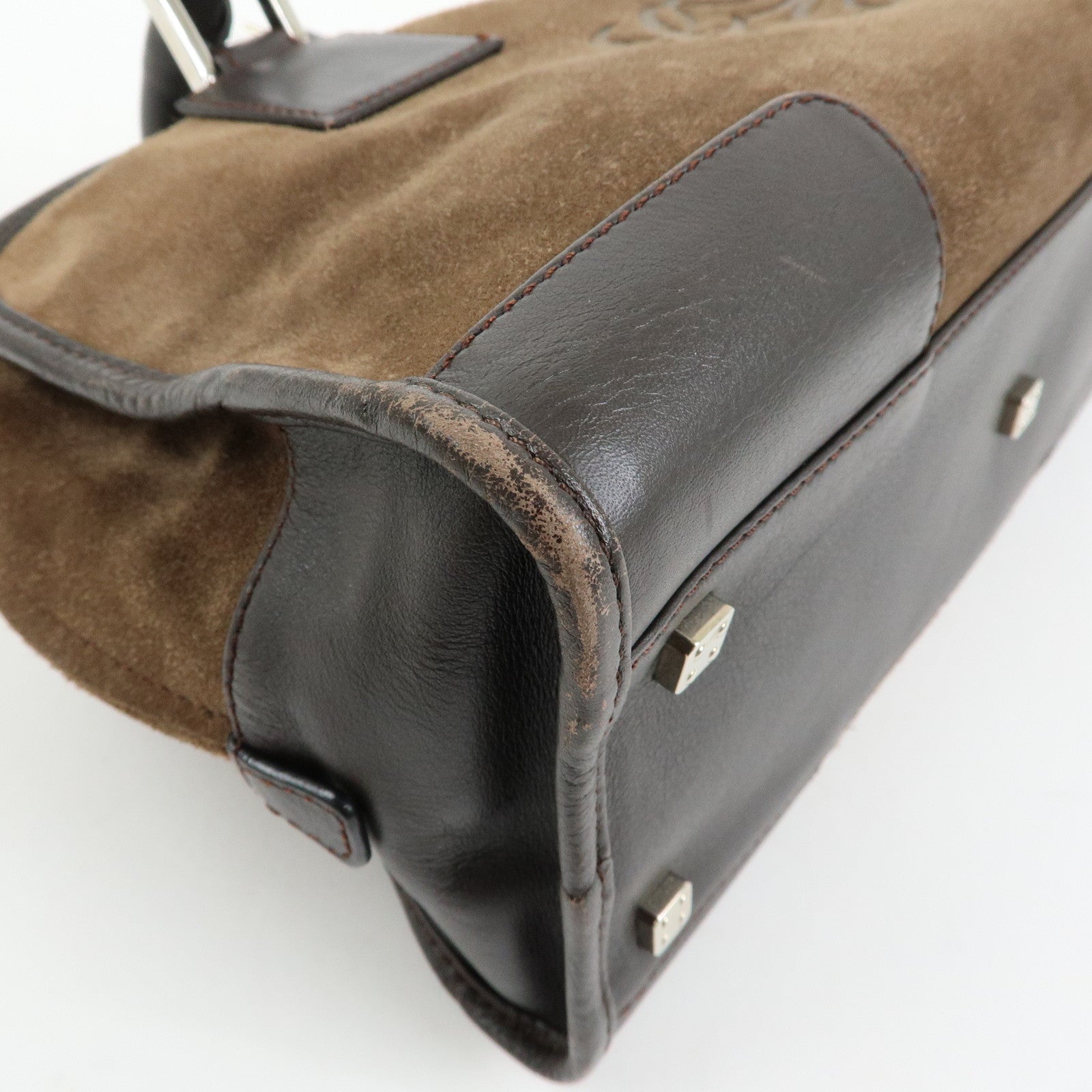 LOEWE Anagram Amazona 28 Suede Leather Hand Bag Boston Bag Brown