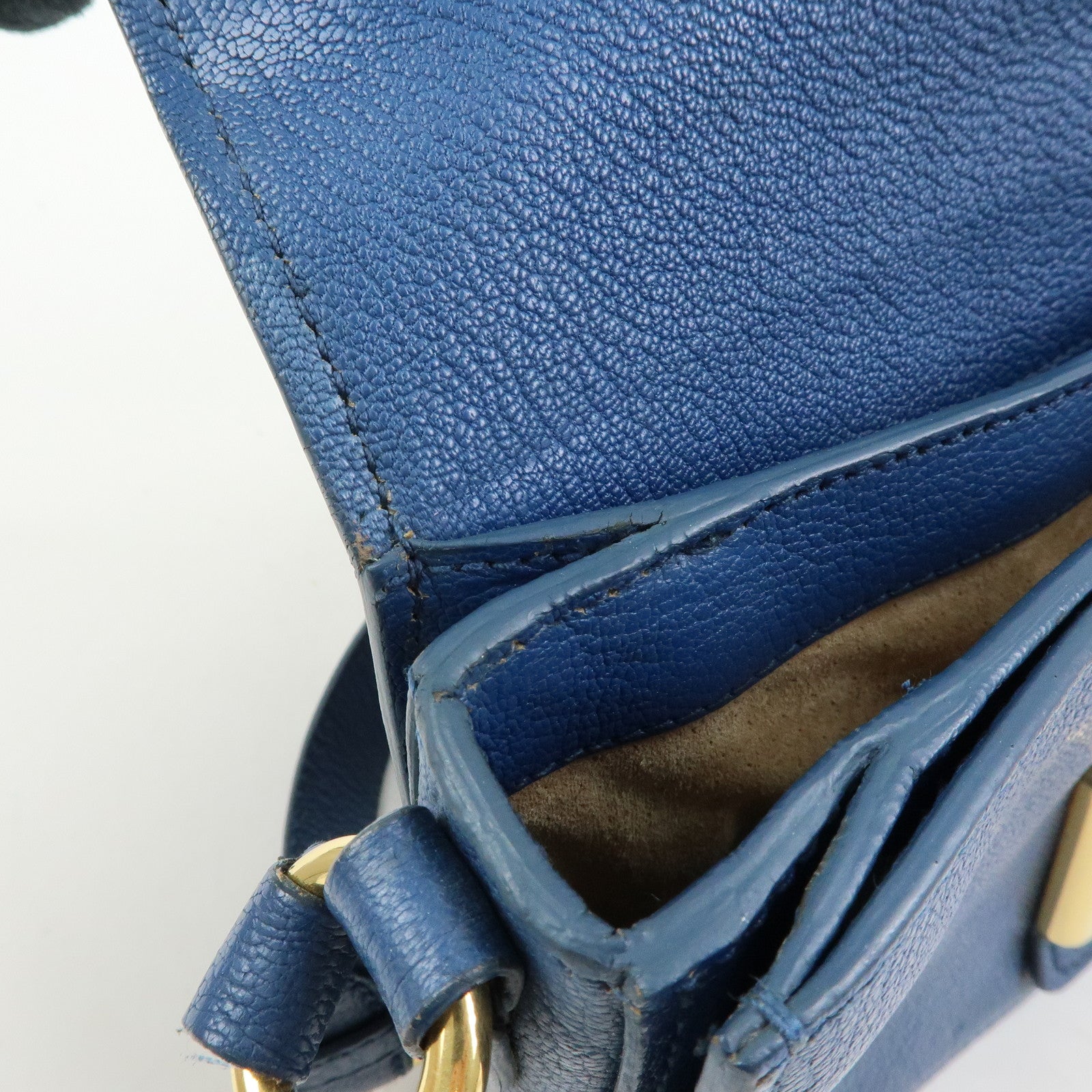 MIU MIU Madras Leather Shoulder Bag Hand Bag Blue