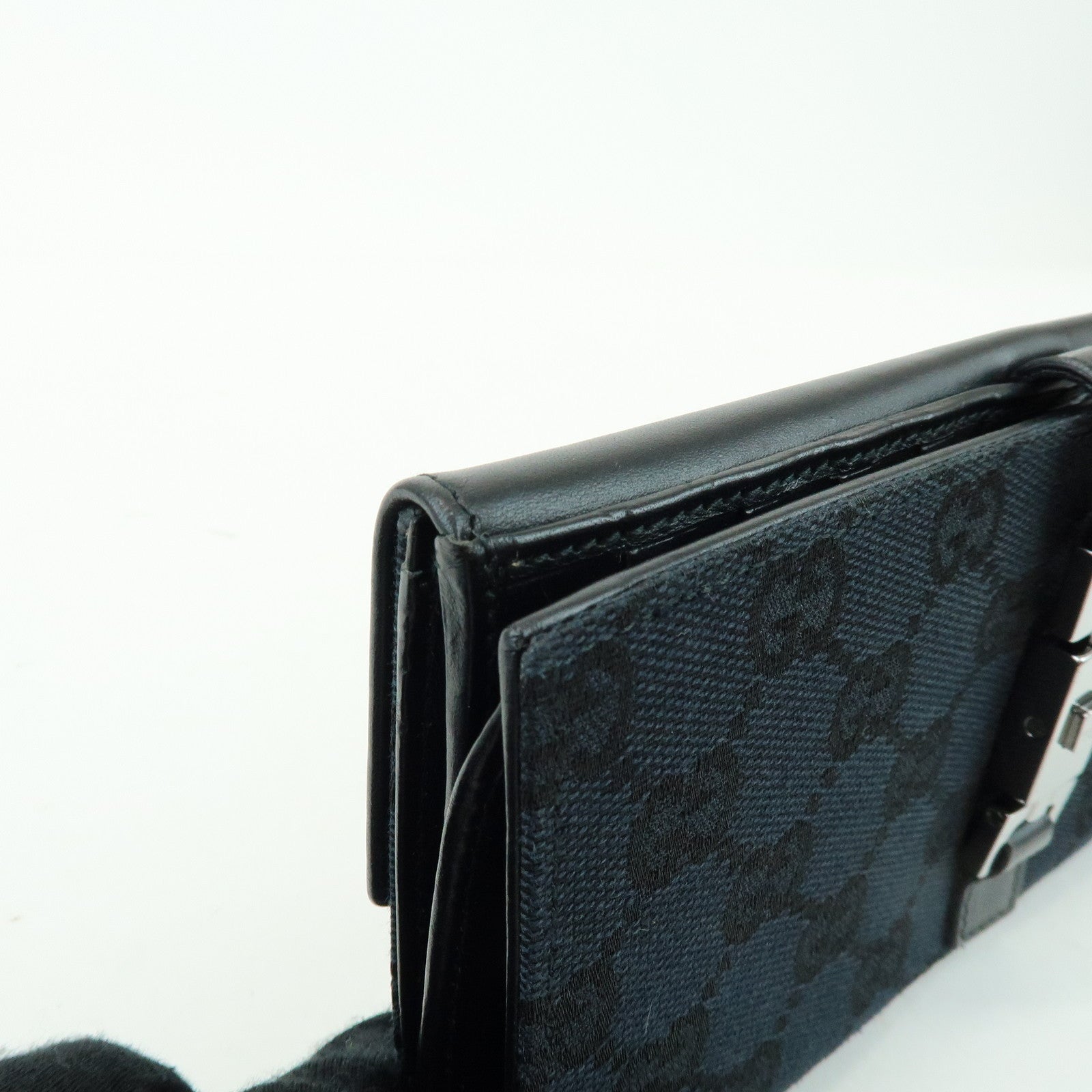 GUCCI Jackie GG Canvas Leather Bi-fold Long Wallet Black