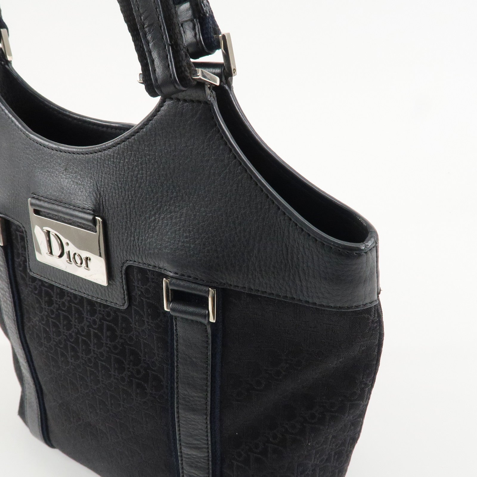 Christian Dior Street Chic Trotter Canvas Leather Tote Bag Black Used