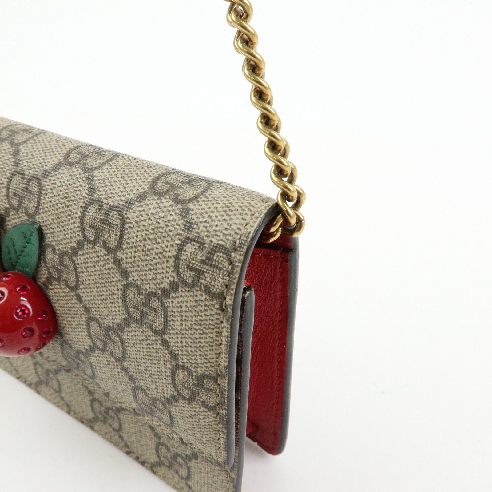 GUCCI Interlocking G GG Supreme Leather Chain Shoulder Bag Beige 481291