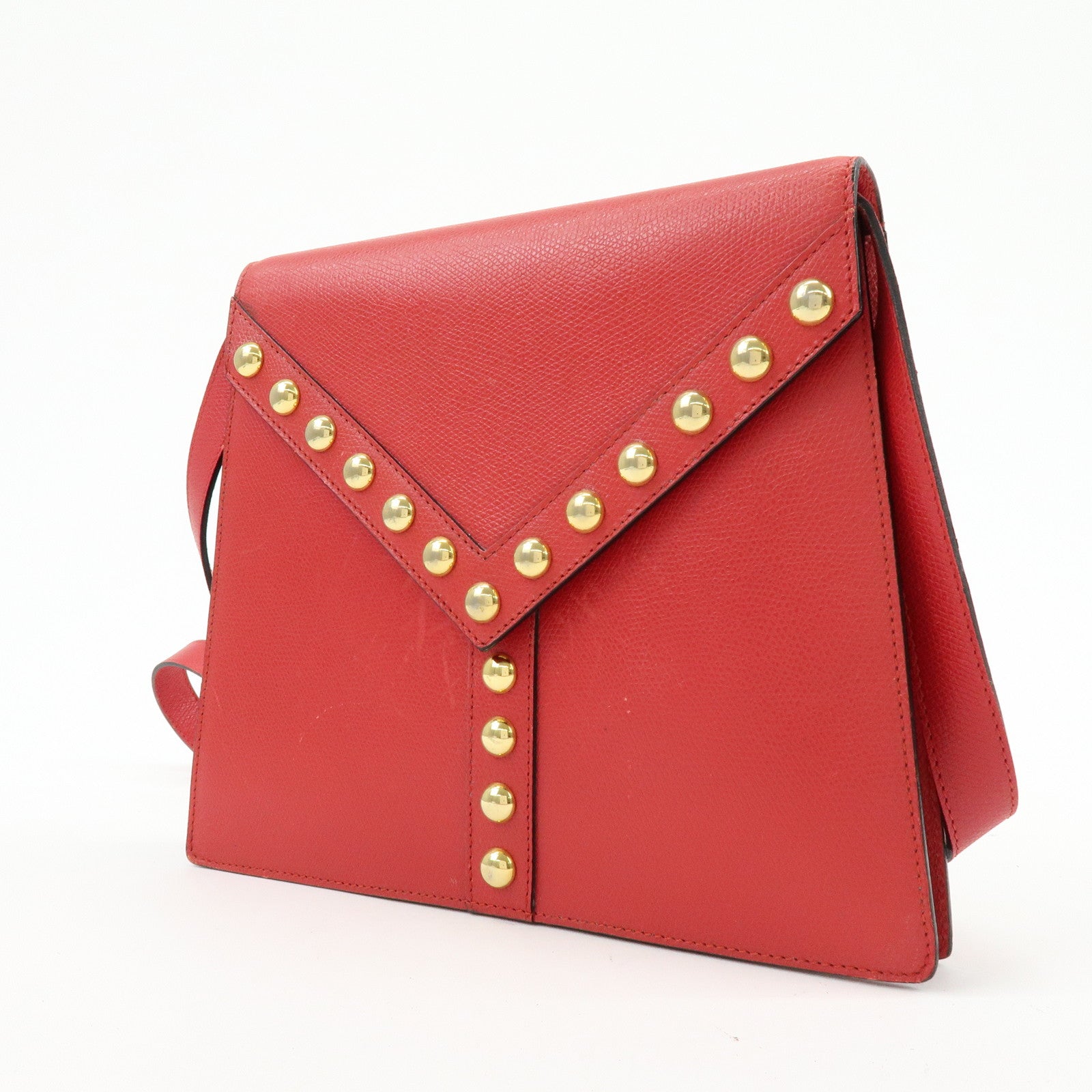 SAINT LAURENT PARIS Y-Line Leather Studs Shoulder Bag Crossbody Bag Red