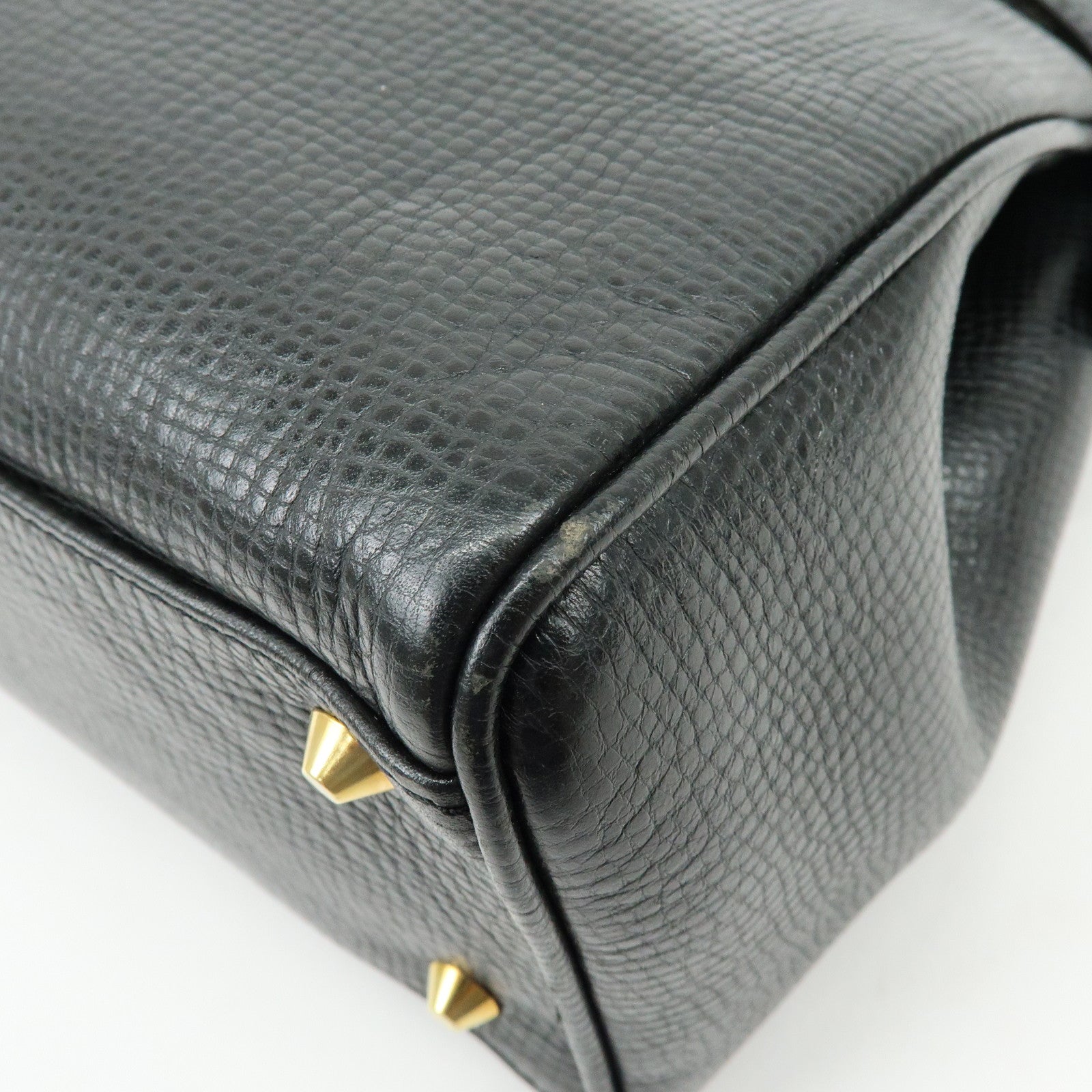 BURBERRY Embossed Leather Hand Bag Boston Bag Black