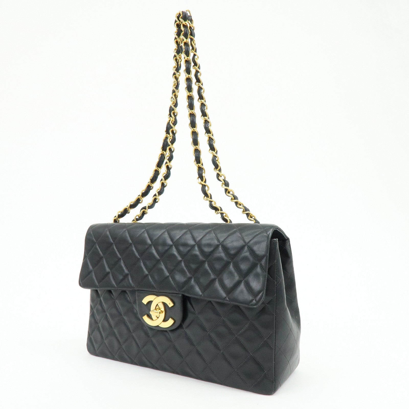 CHANEL Jumbo Matelasse 34 Lamb Skin Shoulder Bag Black A01094